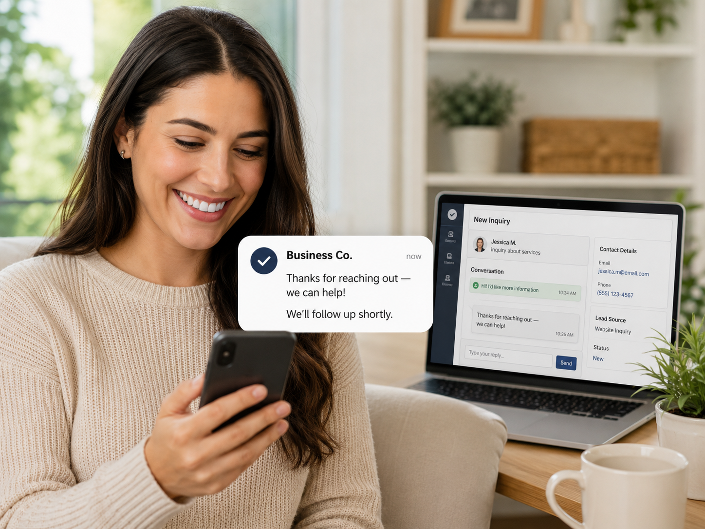 Customer receiving a quick response from a small business after submitting an online inquiry, showing how fast follow-up improves customer experience.