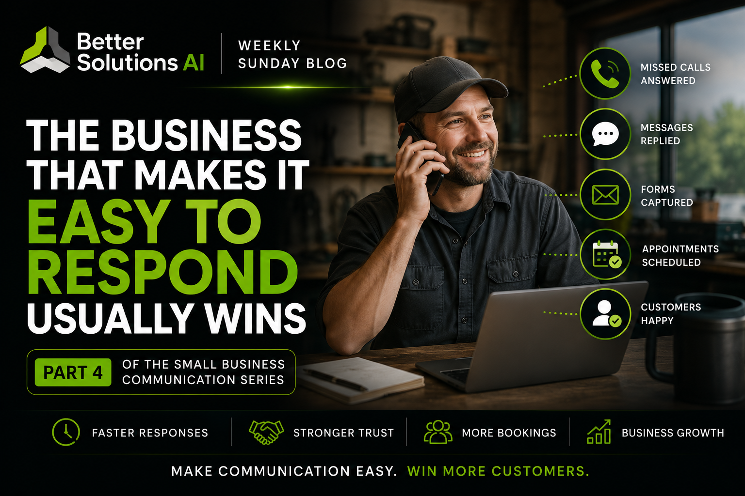 Better Solutions AI Sunday Blog image showing AI-powered communication channels that help small businesses respond to customers faster Better Solutions AI Sunday Blog image showing AI-powered communication channels that help small businesses respond to customers faster
