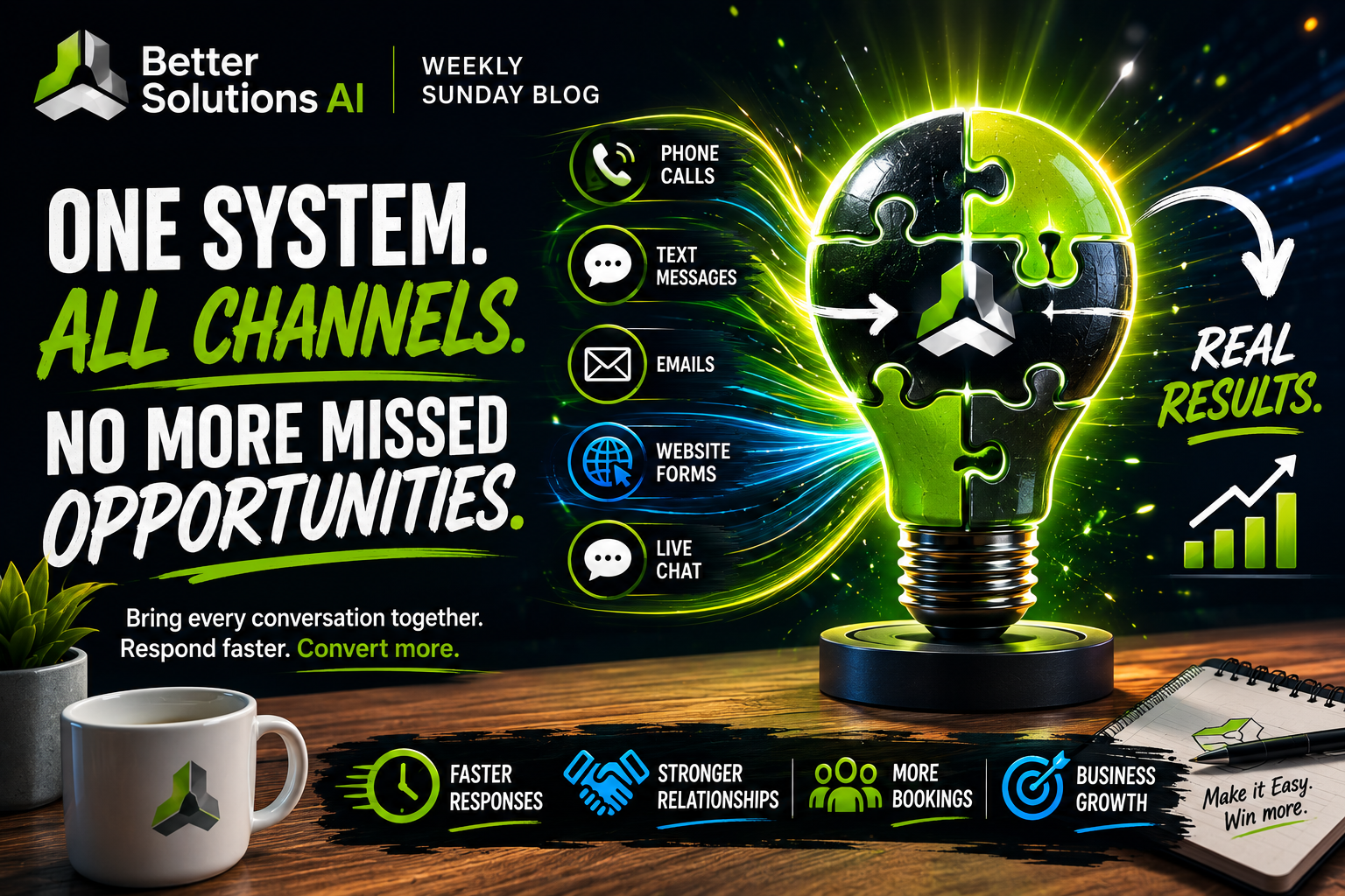AI business communication system bringing phone calls, text messages, emails, website forms, and live chat together to help small businesses respond faster AI business communication system bringing phone calls, text messages, emails, website forms, and live chat together to help small businesses respond faster