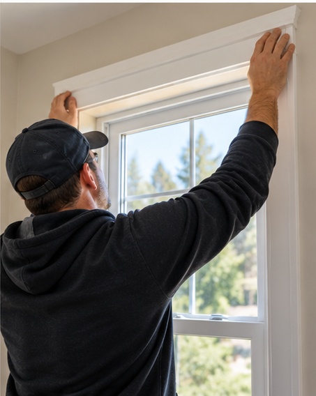 Installer fitting the upper interior window trim
