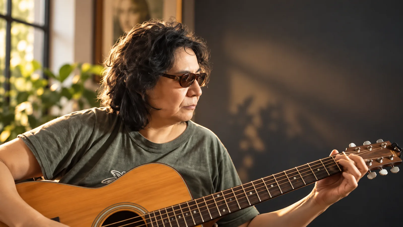 Gaby Segovia tocando guitarra acústica