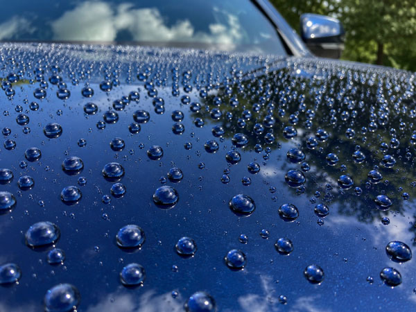 Water beading on a ceramic coated car hood after paint correction in McLean VA