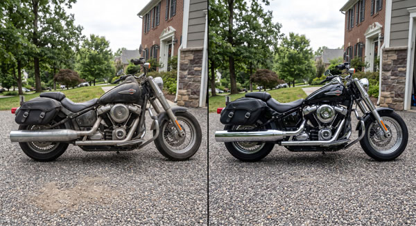 Before and after motorcycle chrome polishing comparison in Clifton VA Before and after motorcycle chrome polishing comparison in Clifton VA