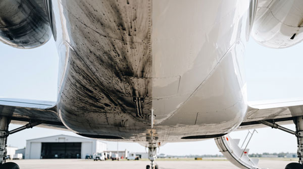 Before and after aircraft belly exhaust stain removal near Washington DC
