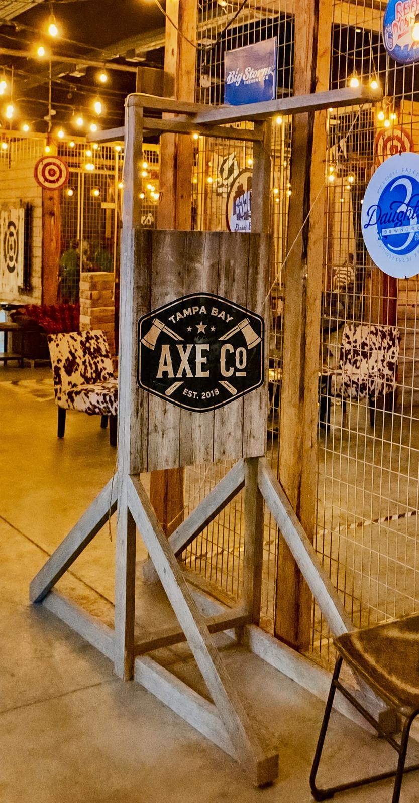 Rustic venue interior and atmosphere at Tampa Bay Axe Company