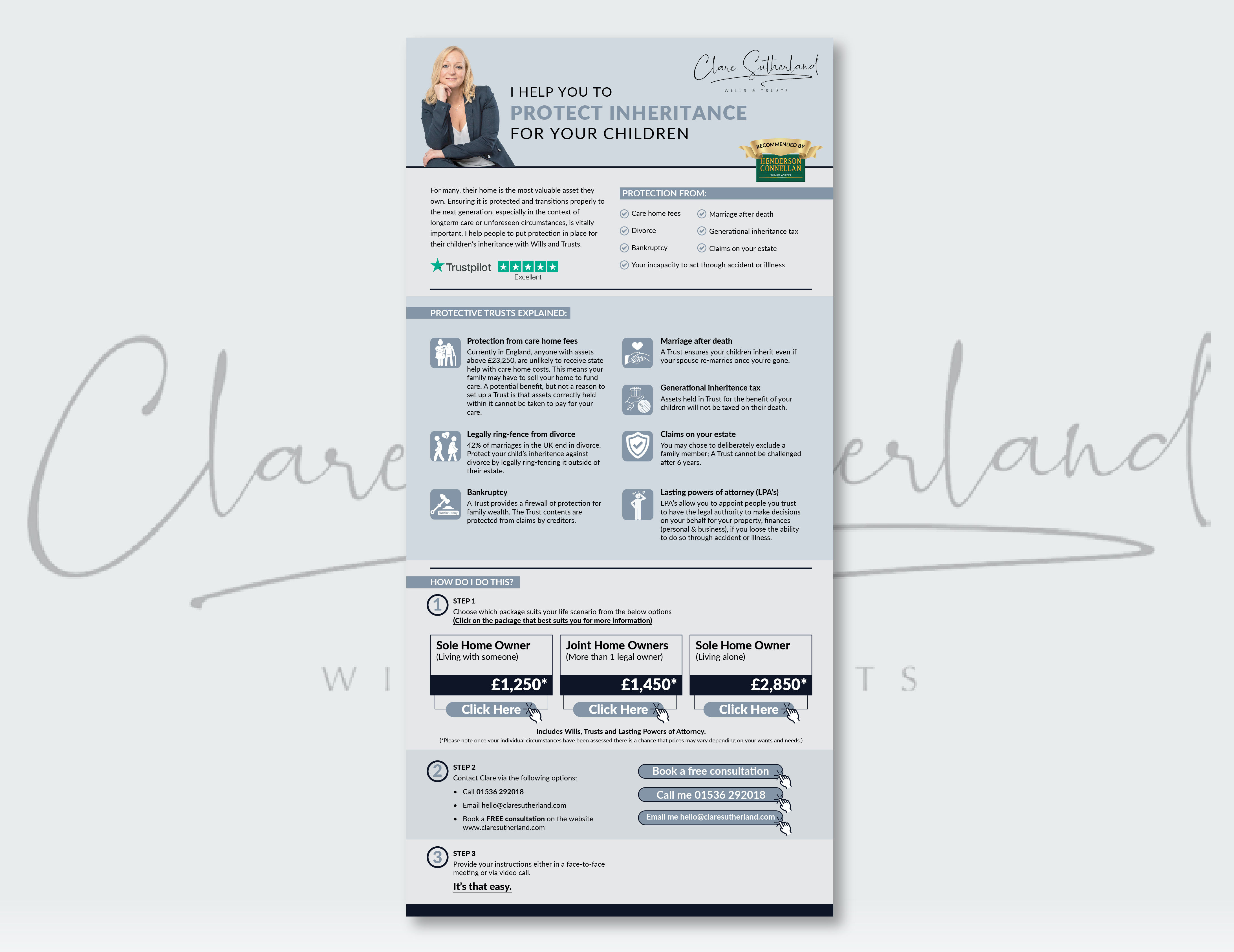 Clare Sutherland Wills & Trusts, digital flyer design | Lime Design Studio