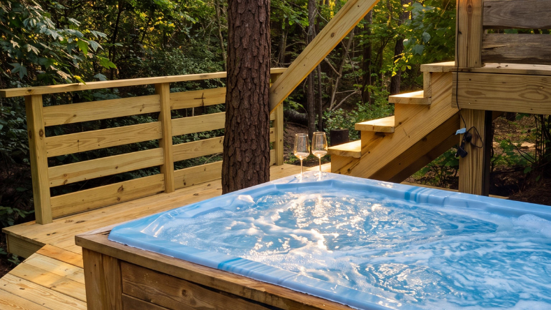 Private hot tub at Canyon Falls Cabins