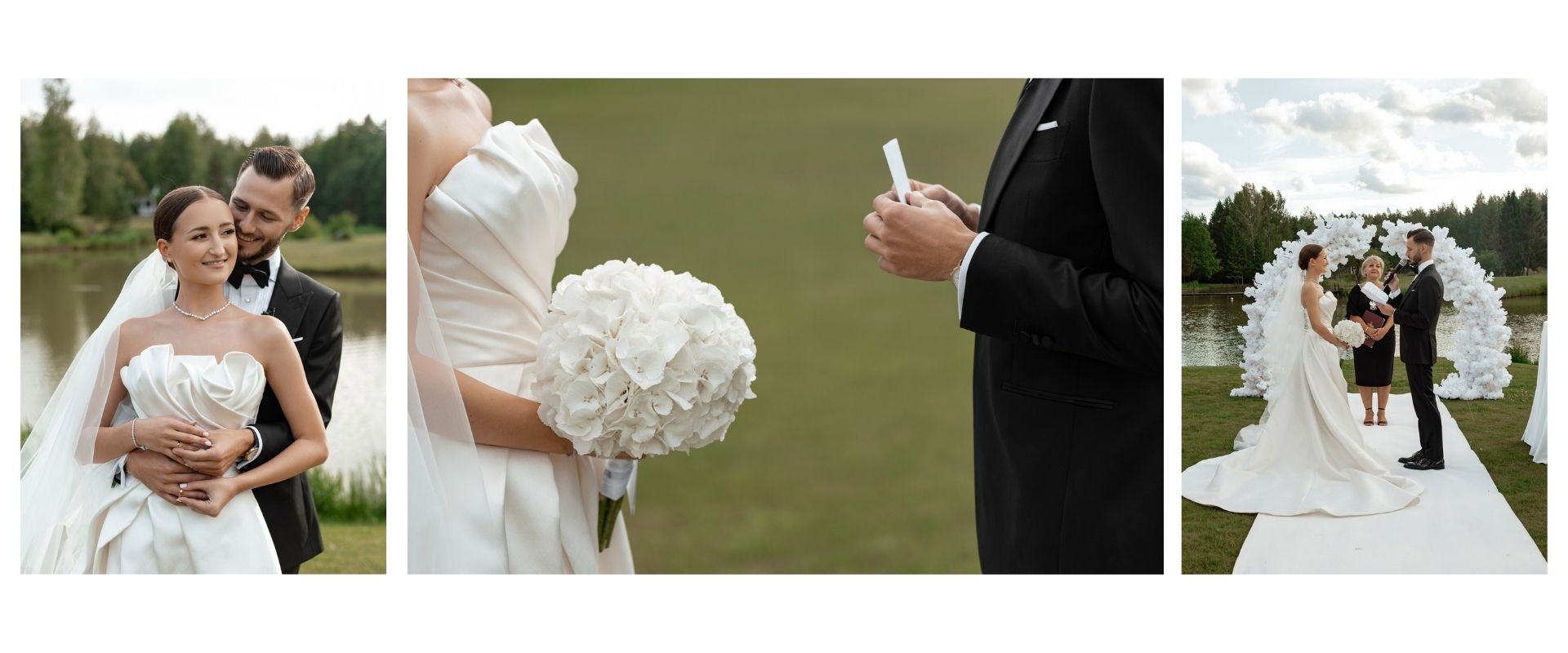 Elegant outdoor wedding ceremony and bride and groom portraits by Warsaw wedding photographer Lubov Lisitsa.