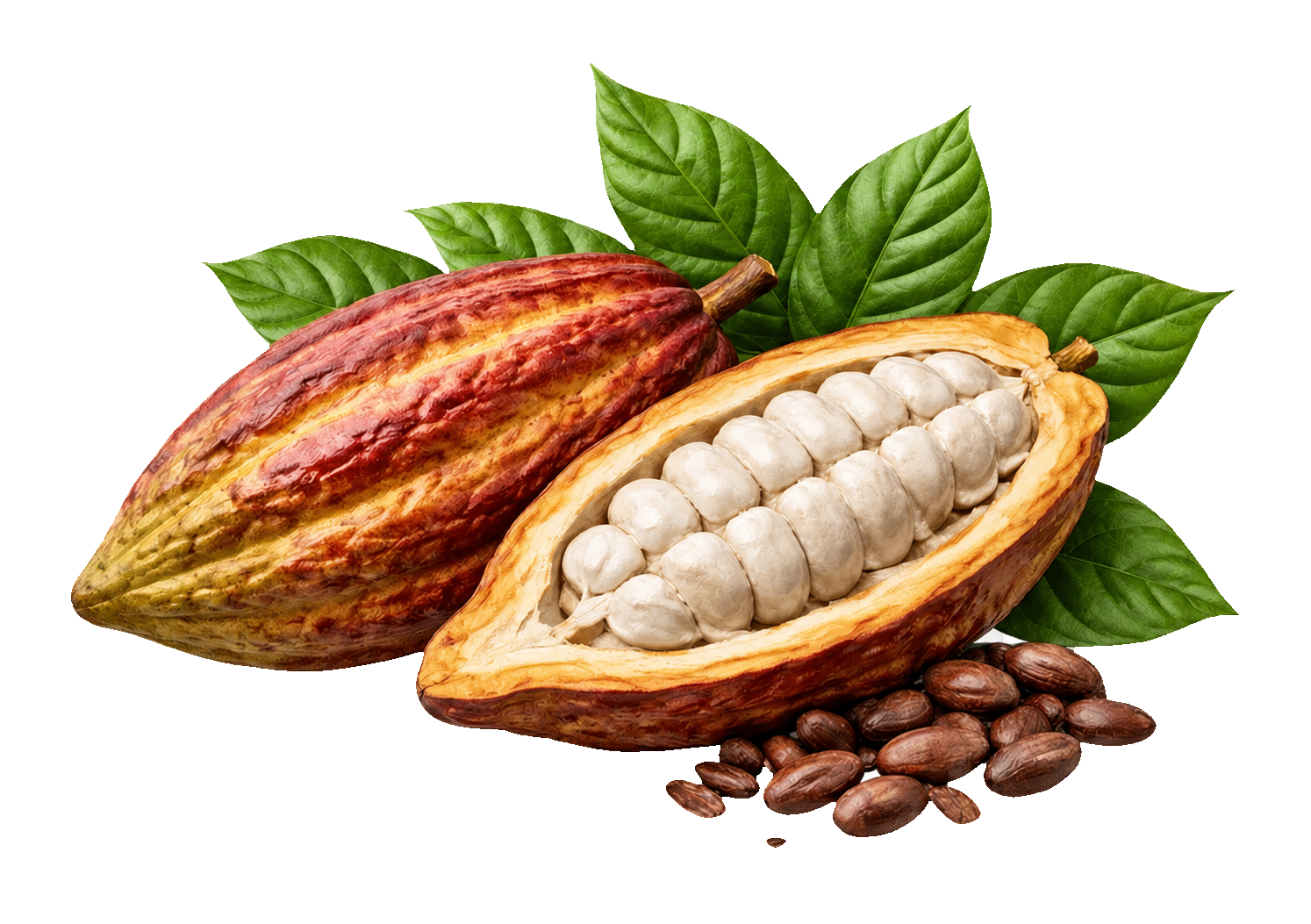 Cacao pods and cacao beans