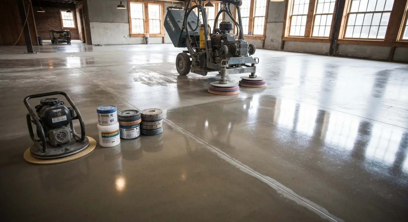 Concrete polisher in action