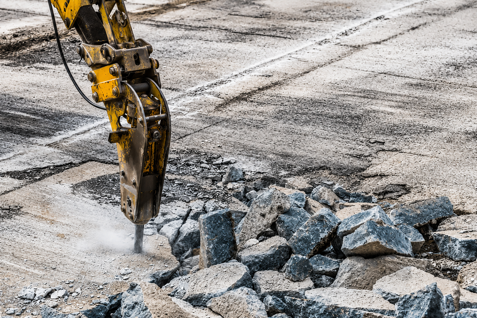 Concrete surface being demolished and removed
