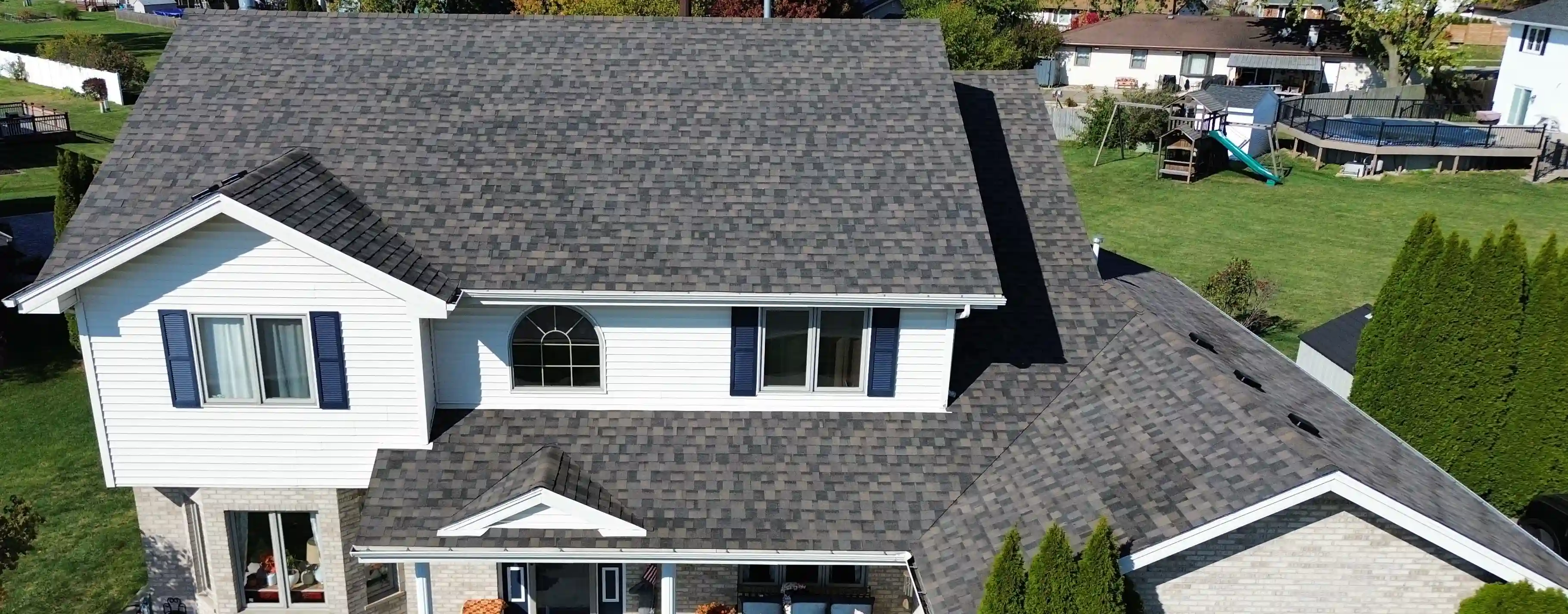 Roof with severe storm damage and missing shingles in Georgetown, TX before restoration