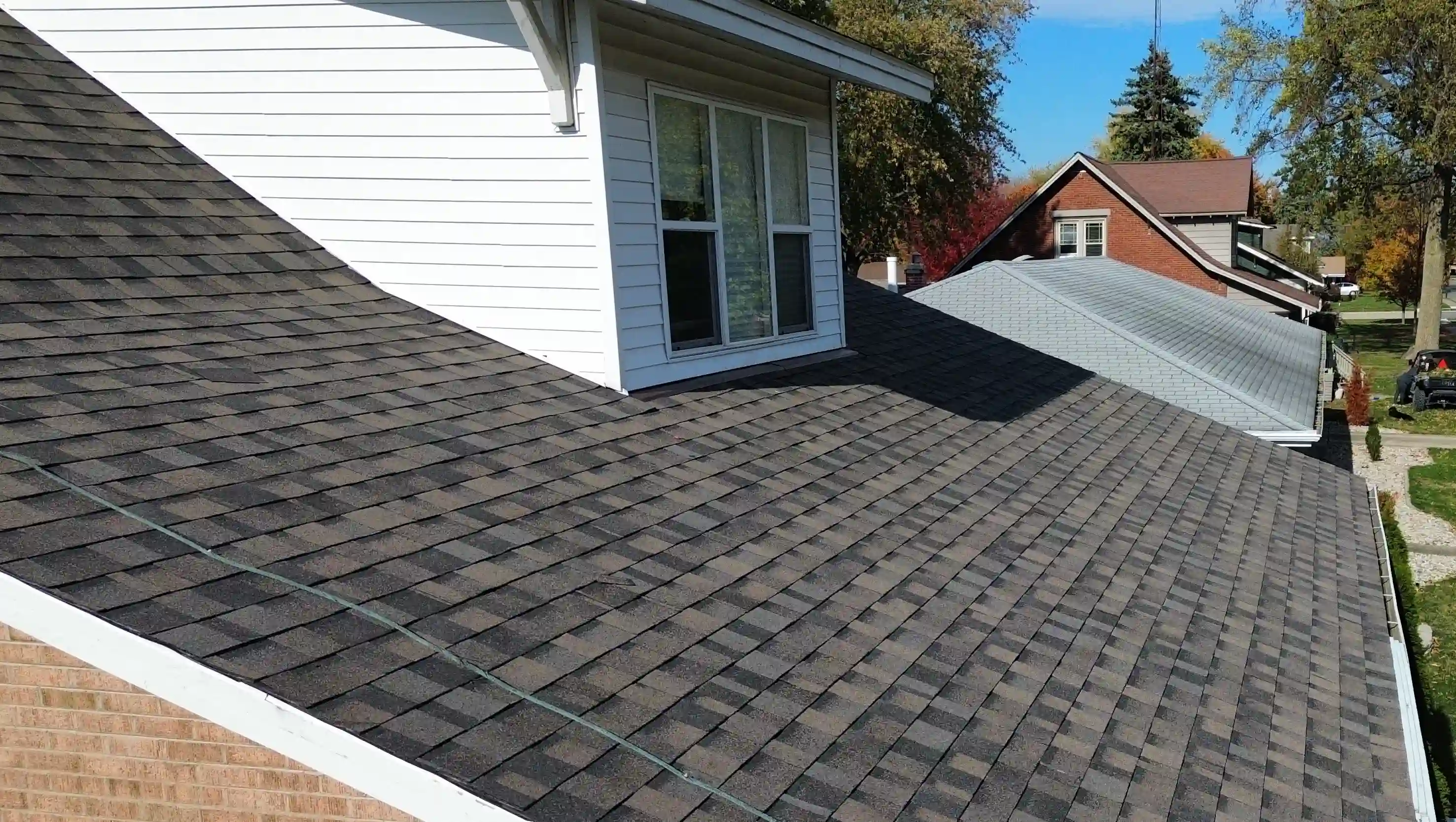 Completed residential roof repair on a two story home in Grant Park Illinois