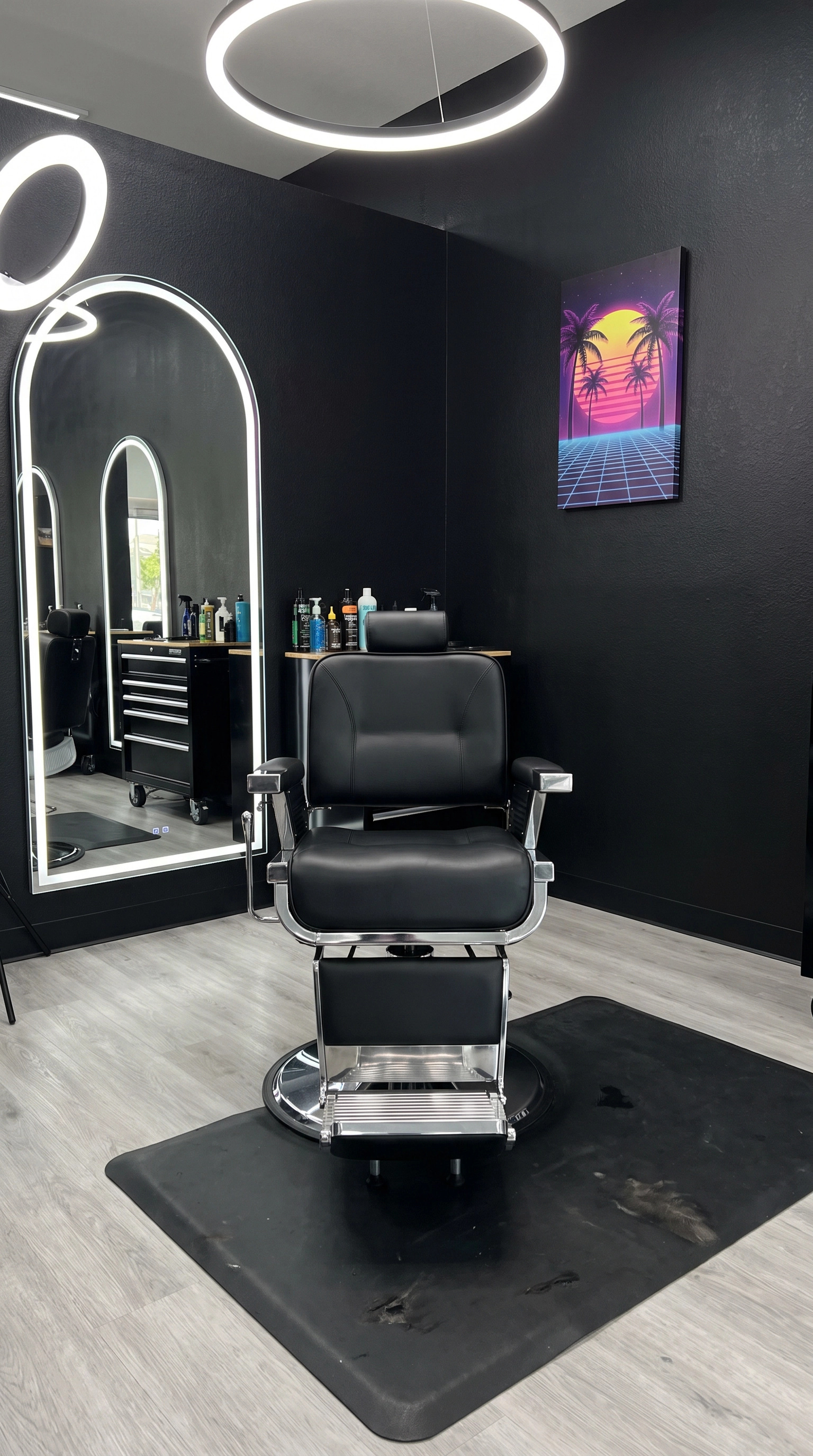 Interior of The Blade premium barbershop in Addison, TX