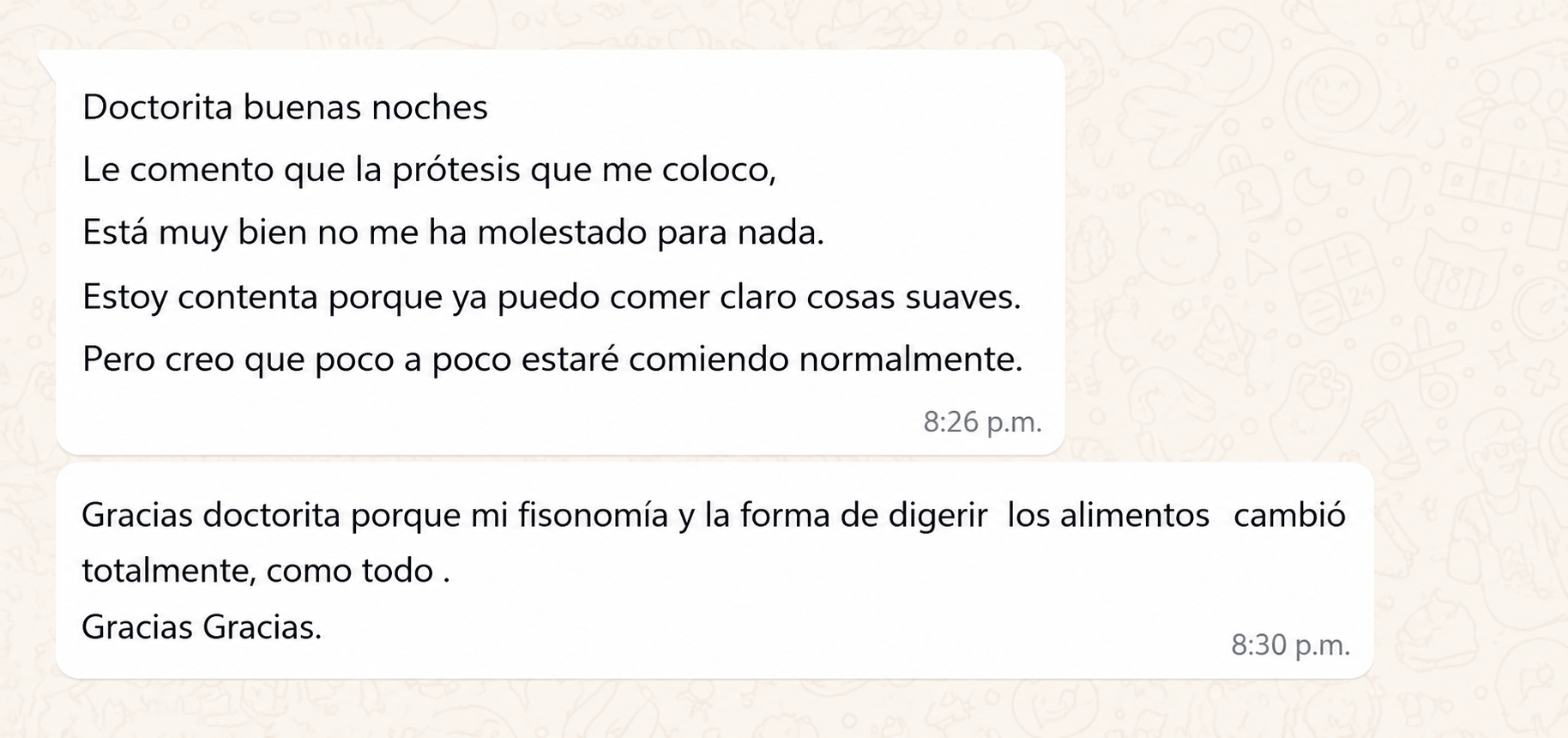 Captura de un mensaje real enviado por una paciente