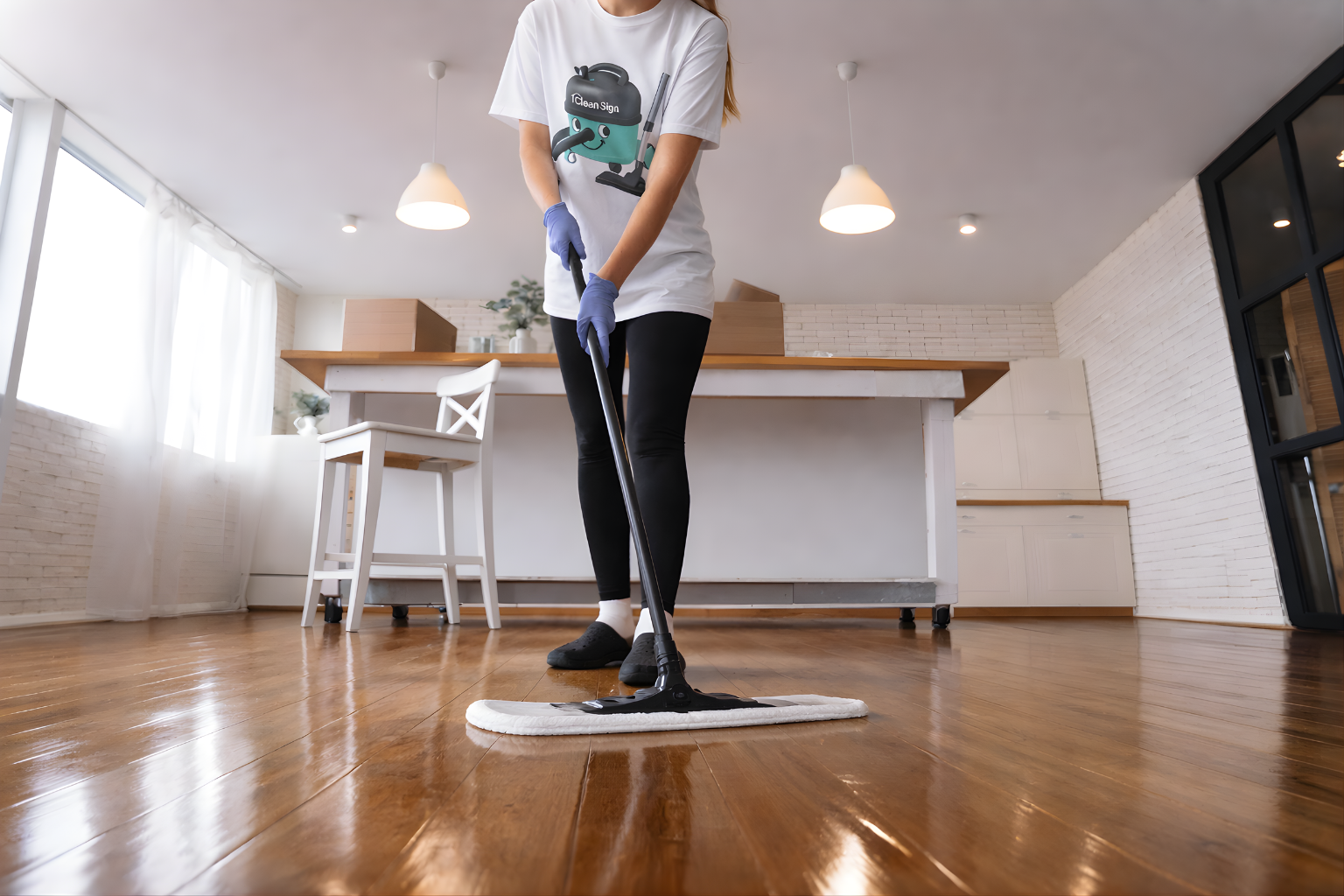 Cleaner is cleaning the sink