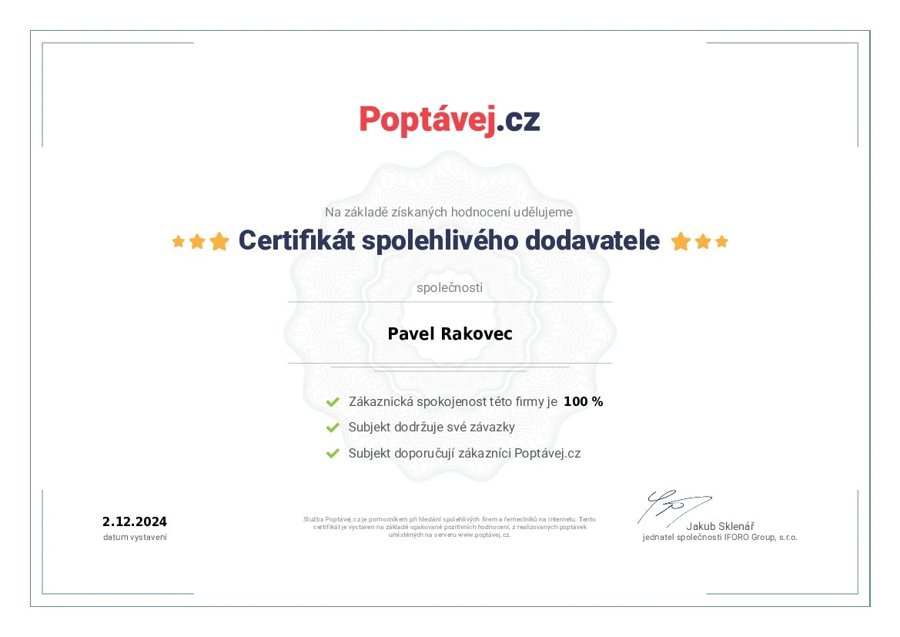 Certifikát spolehlivého dodavatele Poptávej.cz