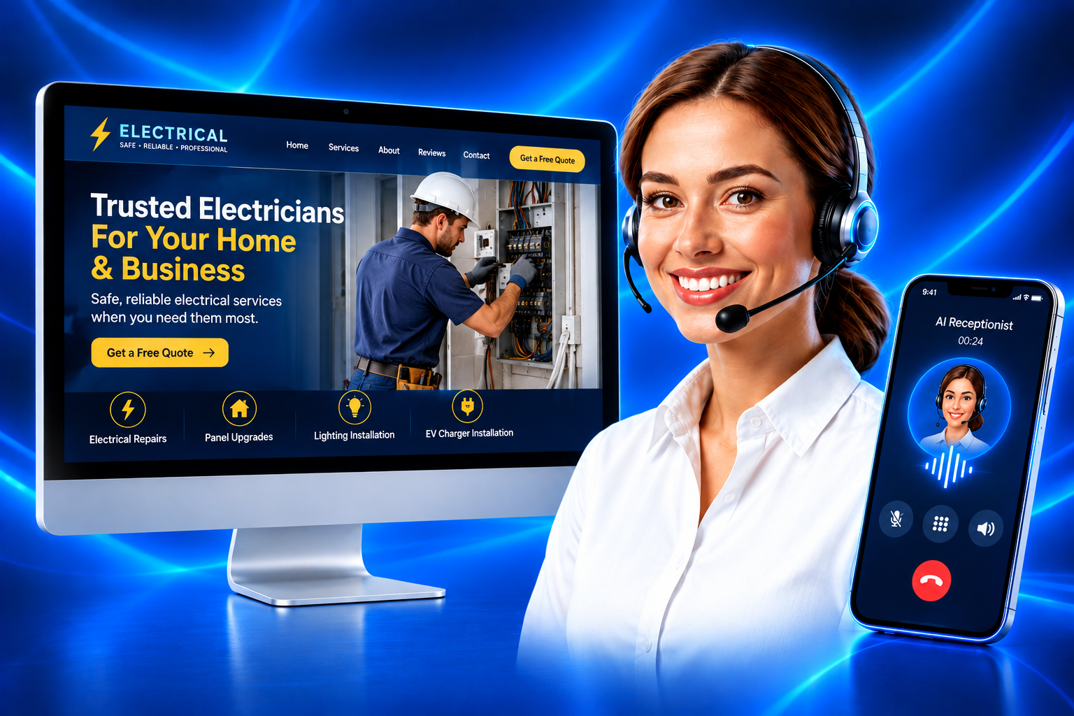 AI phone receptionist answering calls and supporting customers