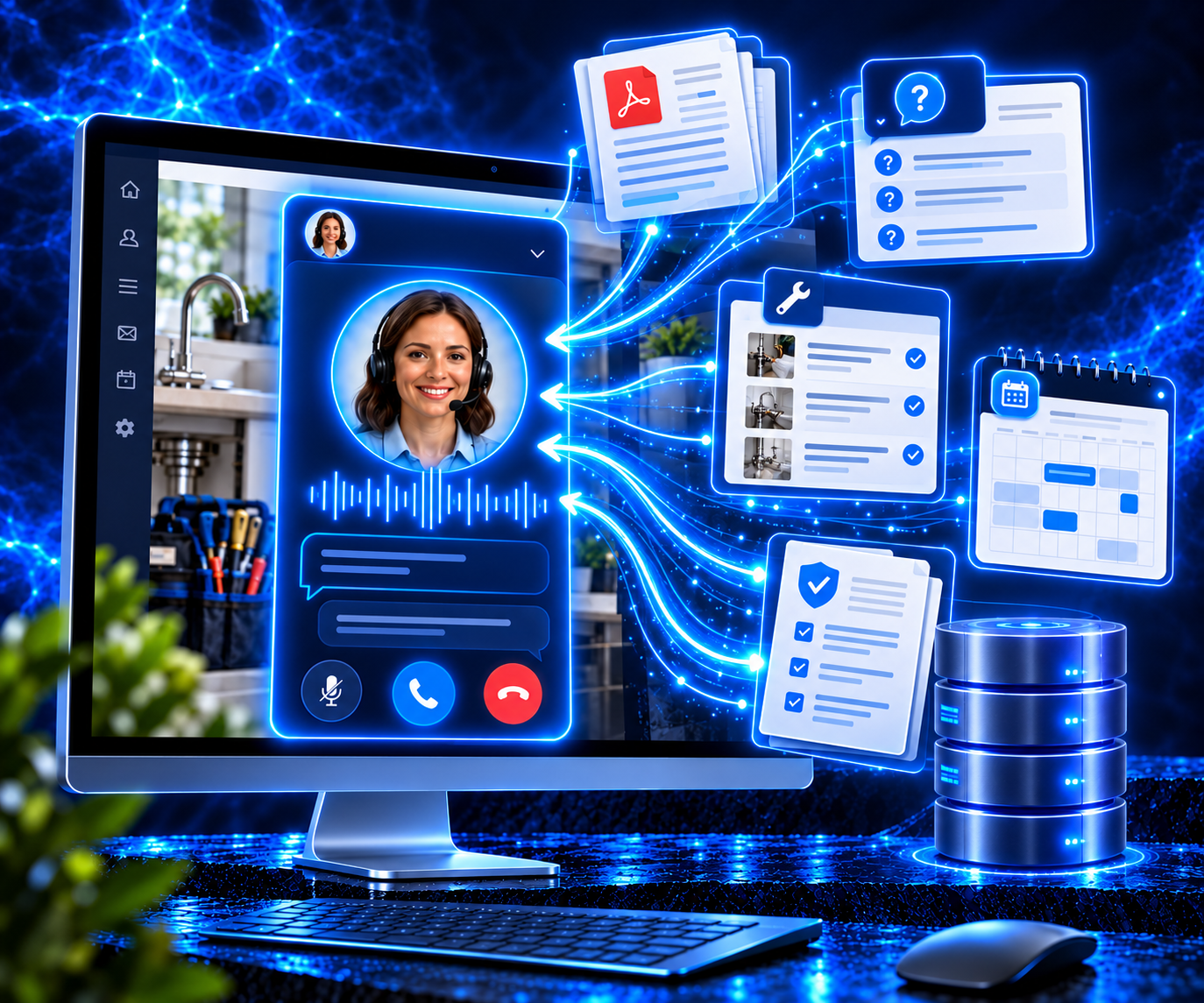 Business documents and data training an AI receptionist