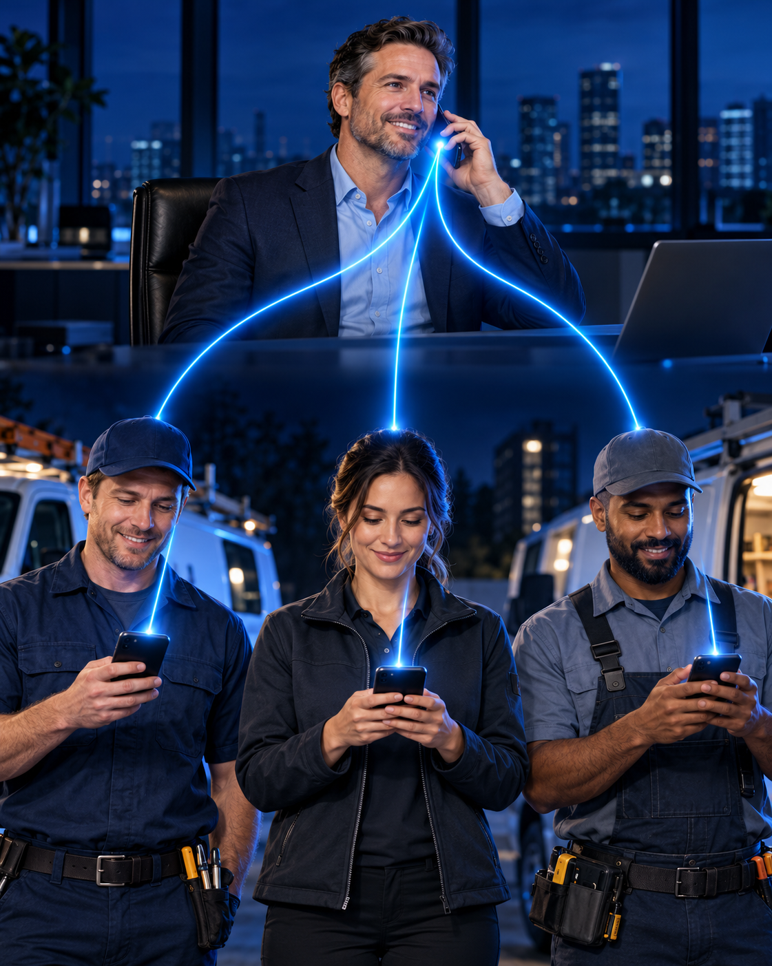 Connected business team using the shared phone system