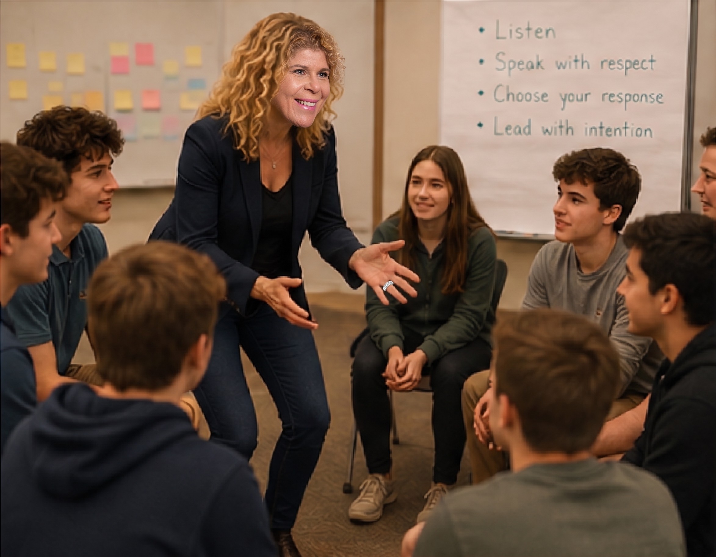 Erika Feinberg-Fugleberg facilitating an interactive youth leadership workshop