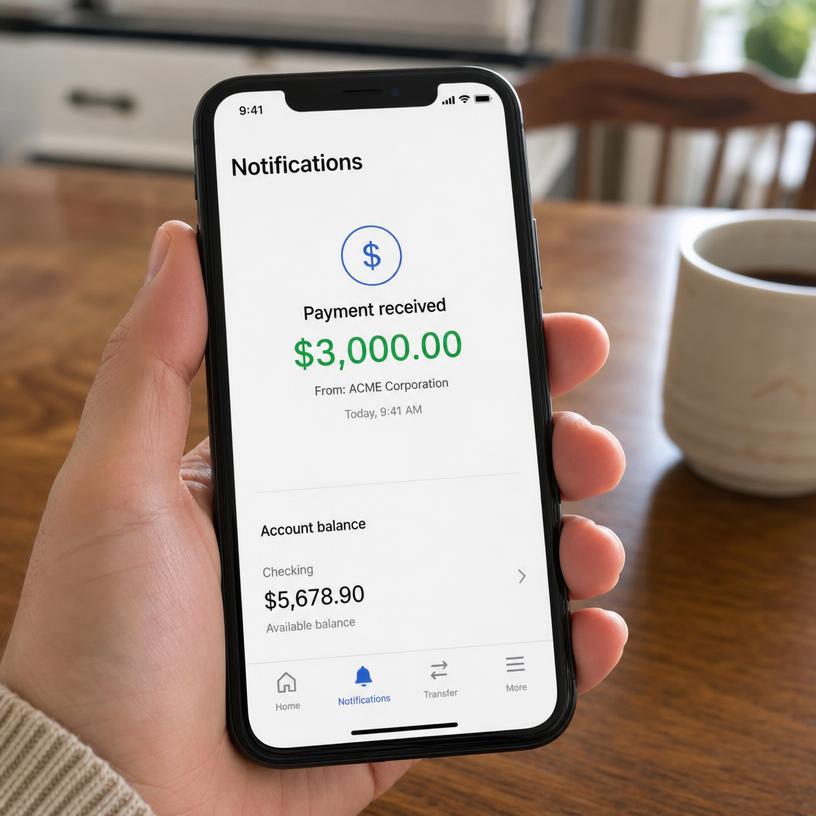 Phone showing a payment received notification
