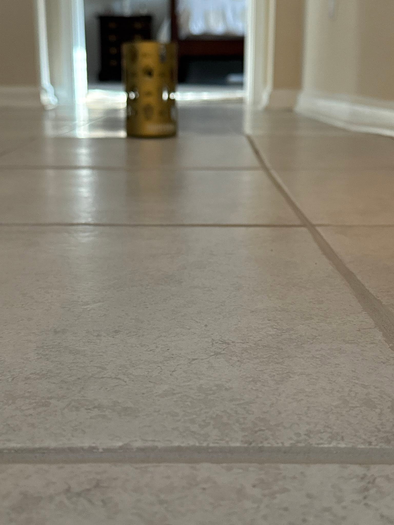Low-angle view across a tiled floor.