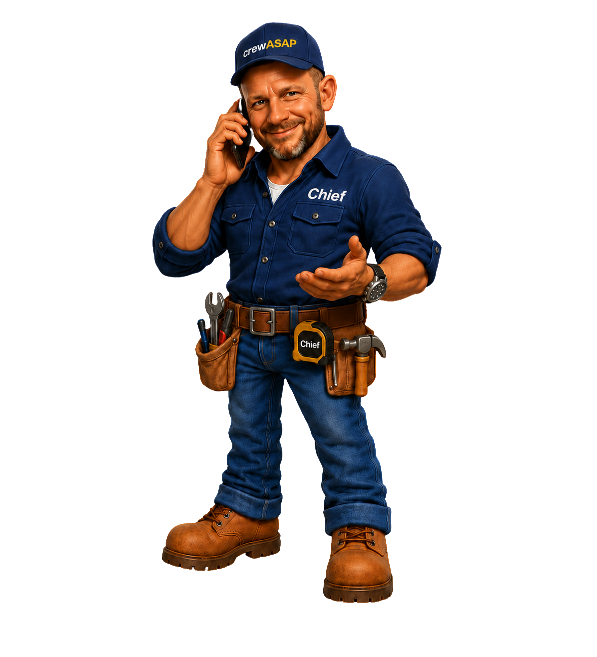 Chief, the crewASAP guide, taking a phone call