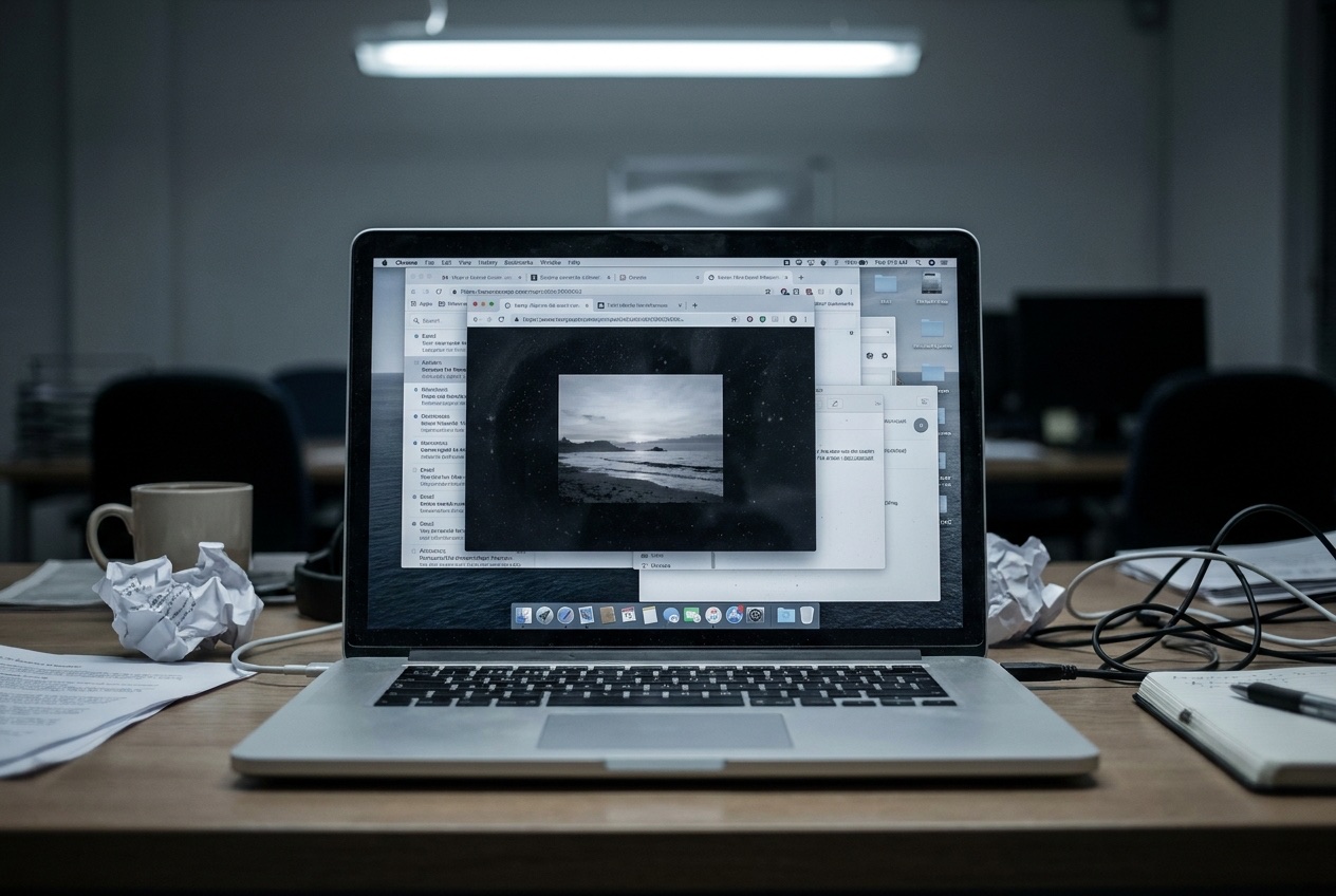 A photograph shown small and washed out in a cluttered browser window on a laptop.