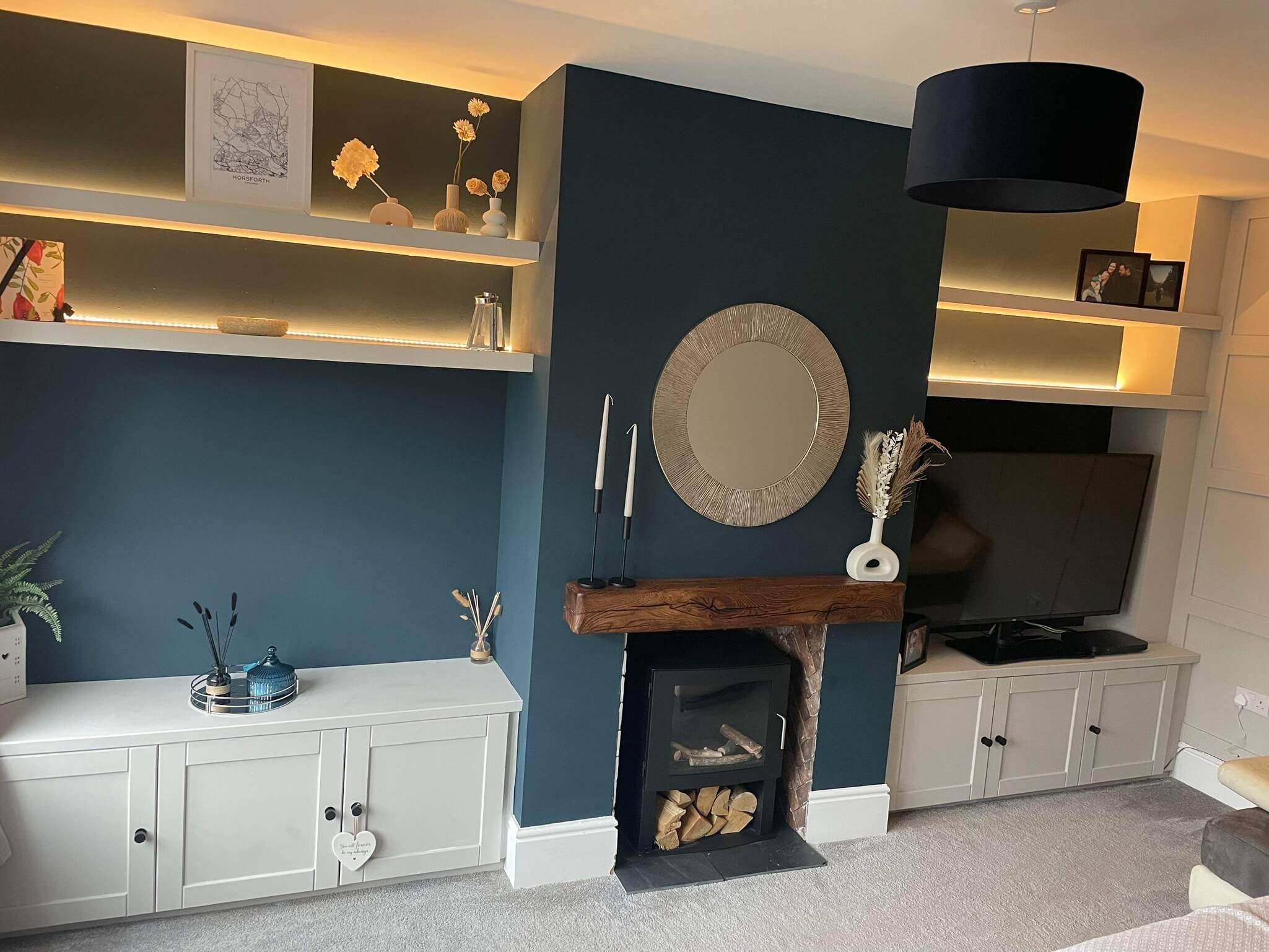 Fitted alcove shelving and cabinetry in a period Leeds property, installed by JAX Bespoke