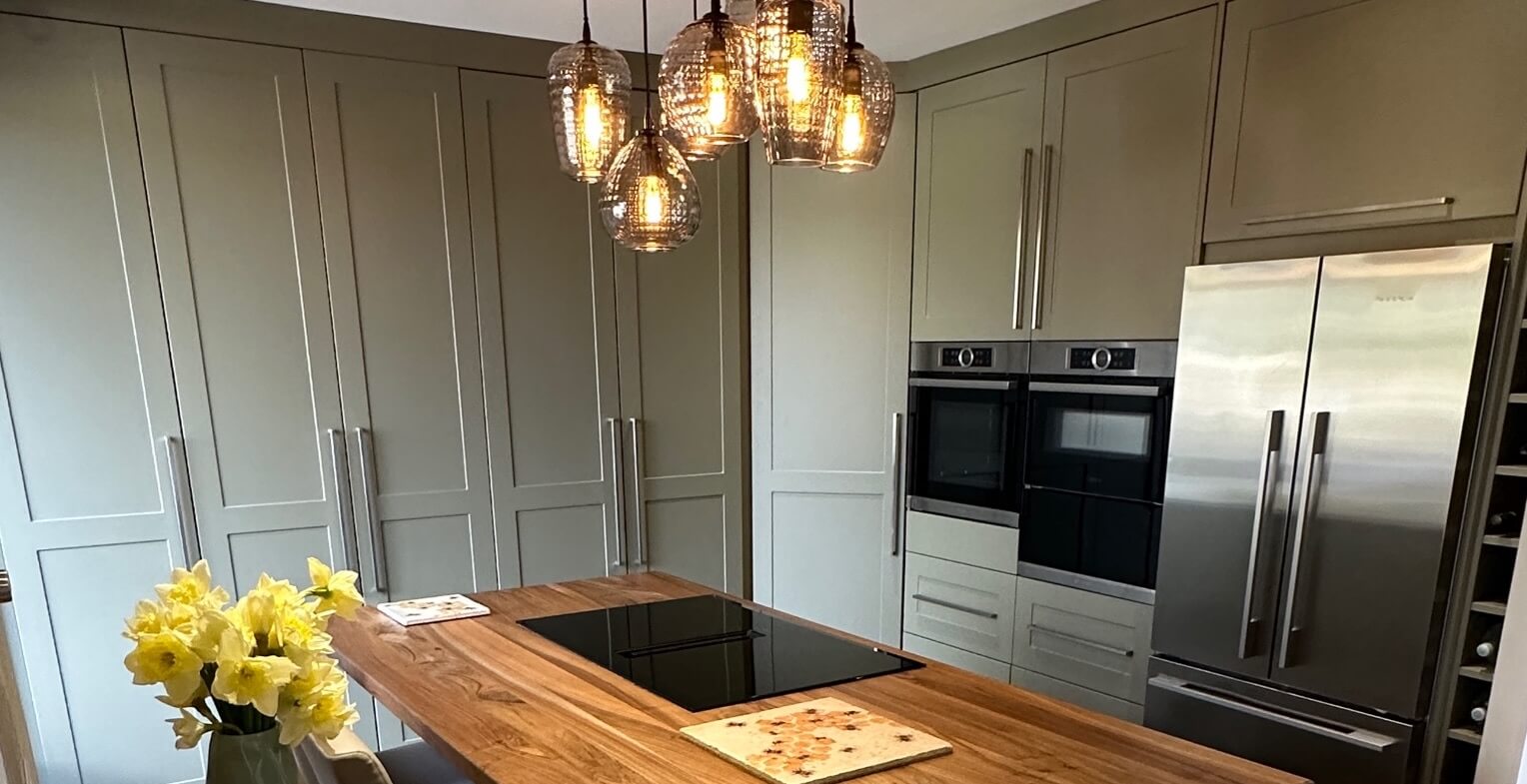 Handcrafted bespoke kitchen with painted cabinetry, individually designed and built by JAX Bespoke for a Wakefield property