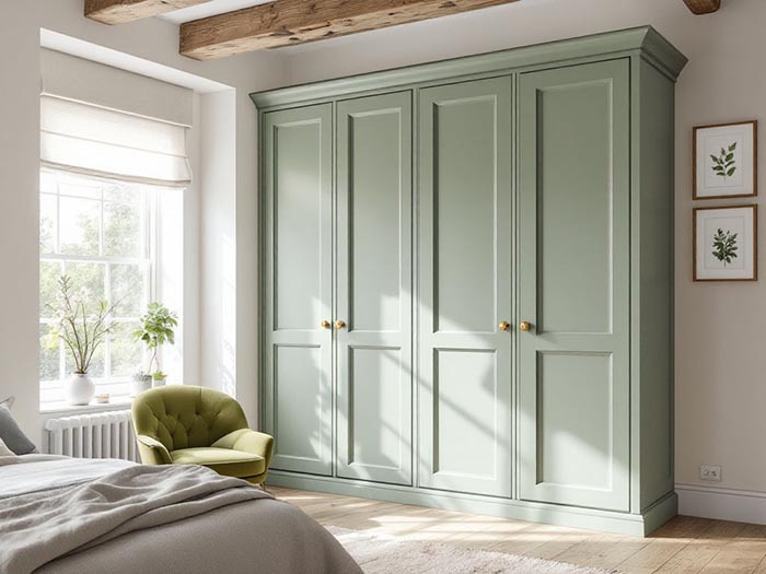 Floor-to-ceiling bespoke fitted wardrobe with hinged doors and organised interior storage, designed and installed by JAX Bespoke