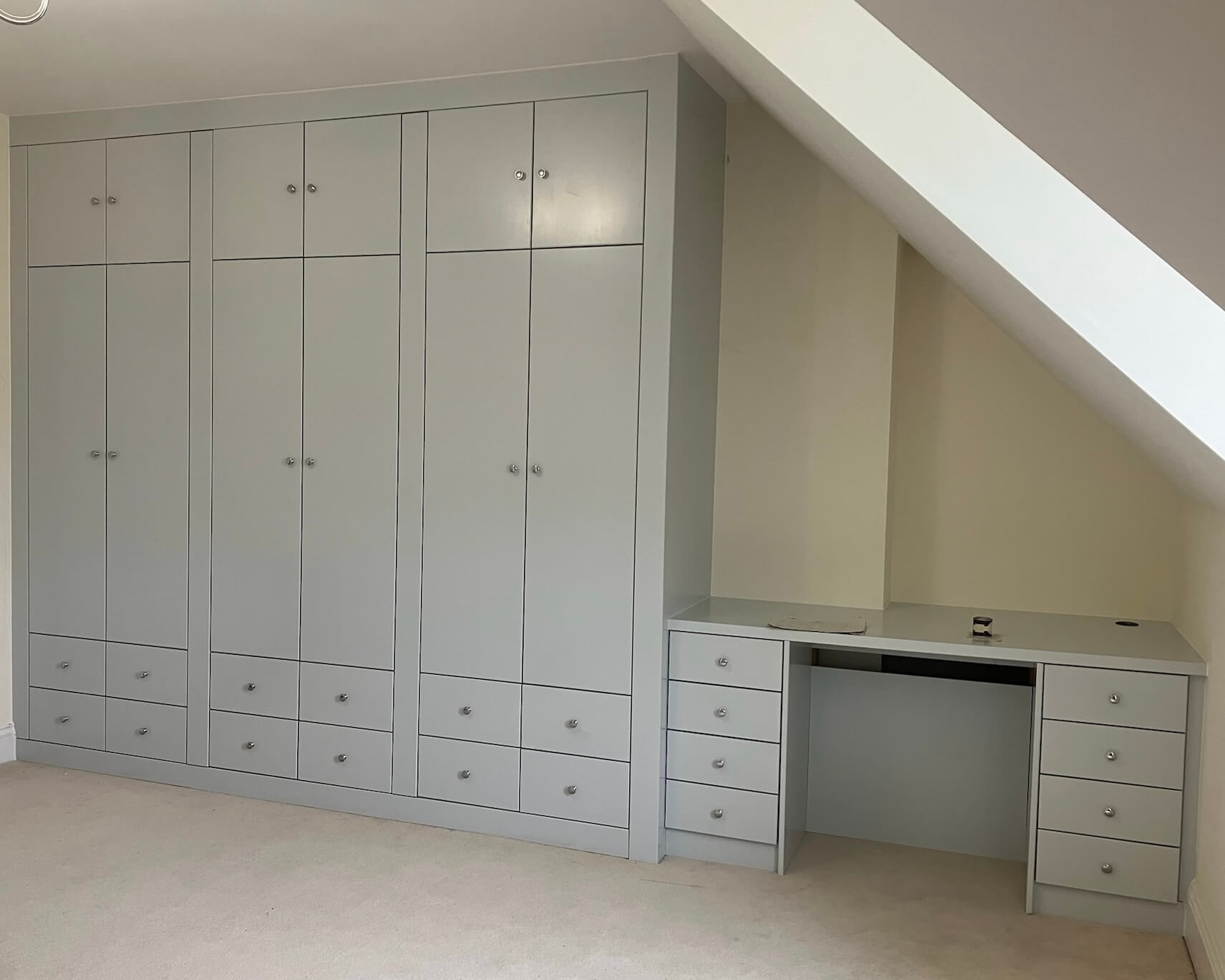 Sprayed flush door wardrobe with matching dressing table by JAX Bespoke — Wetherby, Yorkshire
