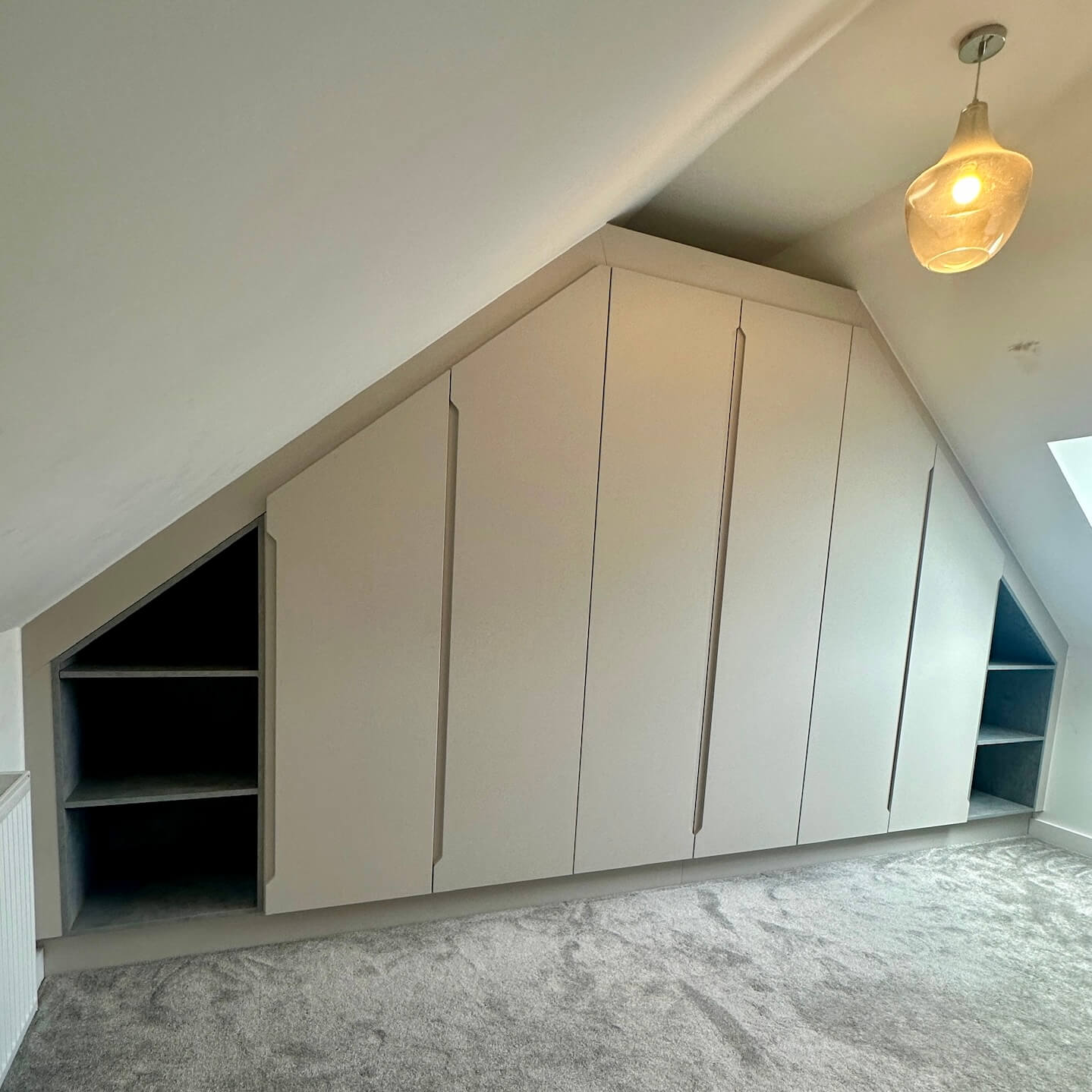 Bespoke fitted wardrobe with hinged doors and tailored interior storage, designed and installed in a Sheffield home by JAX Bespoke