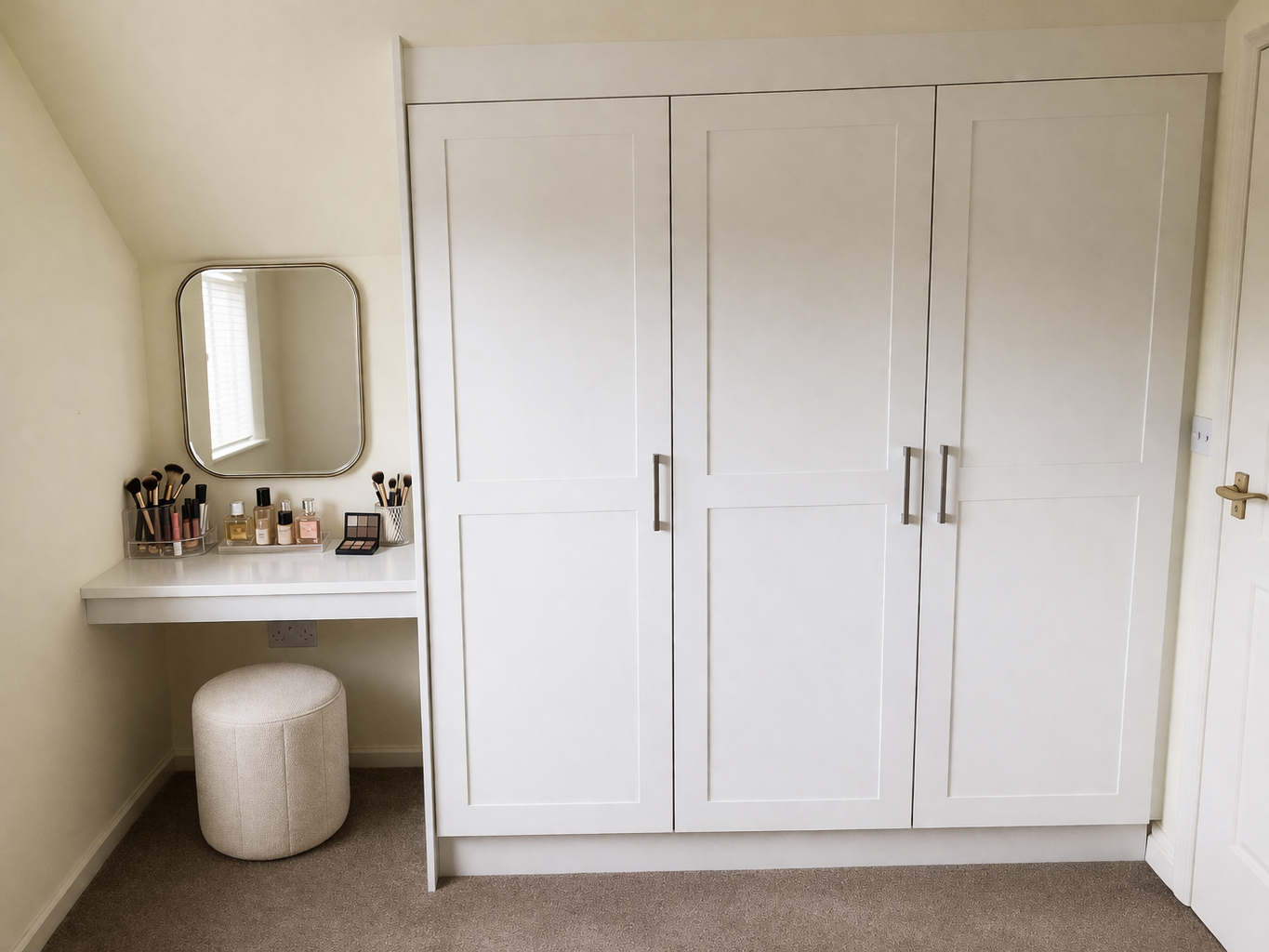 three door fitted wardrobe with built in dressing table bedroom storage solution UK