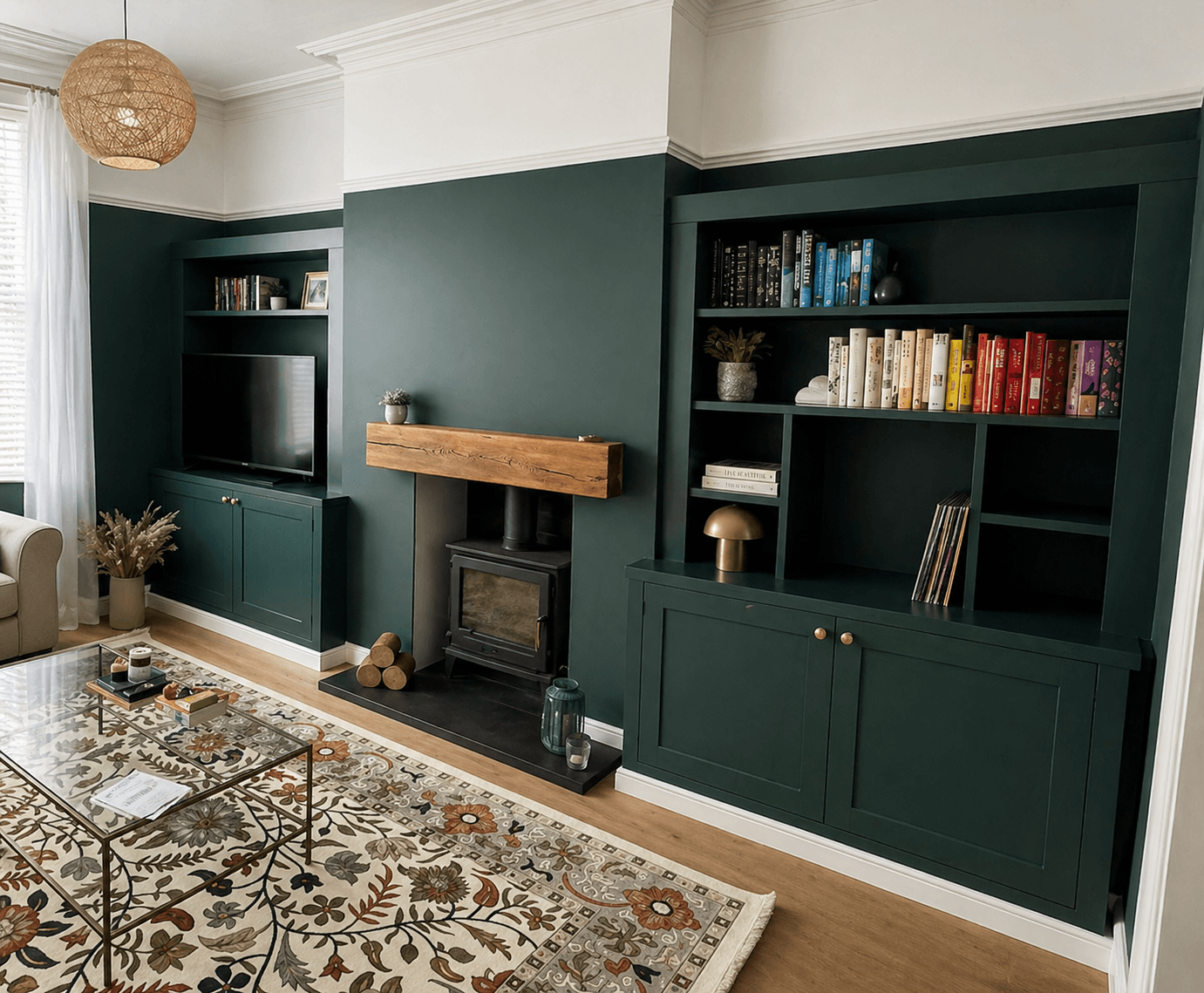 Bespoke fitted alcove shelving and cabinetry installed in a York period property — a completed JAX Bespoke project showing handcrafted joinery and considered design
