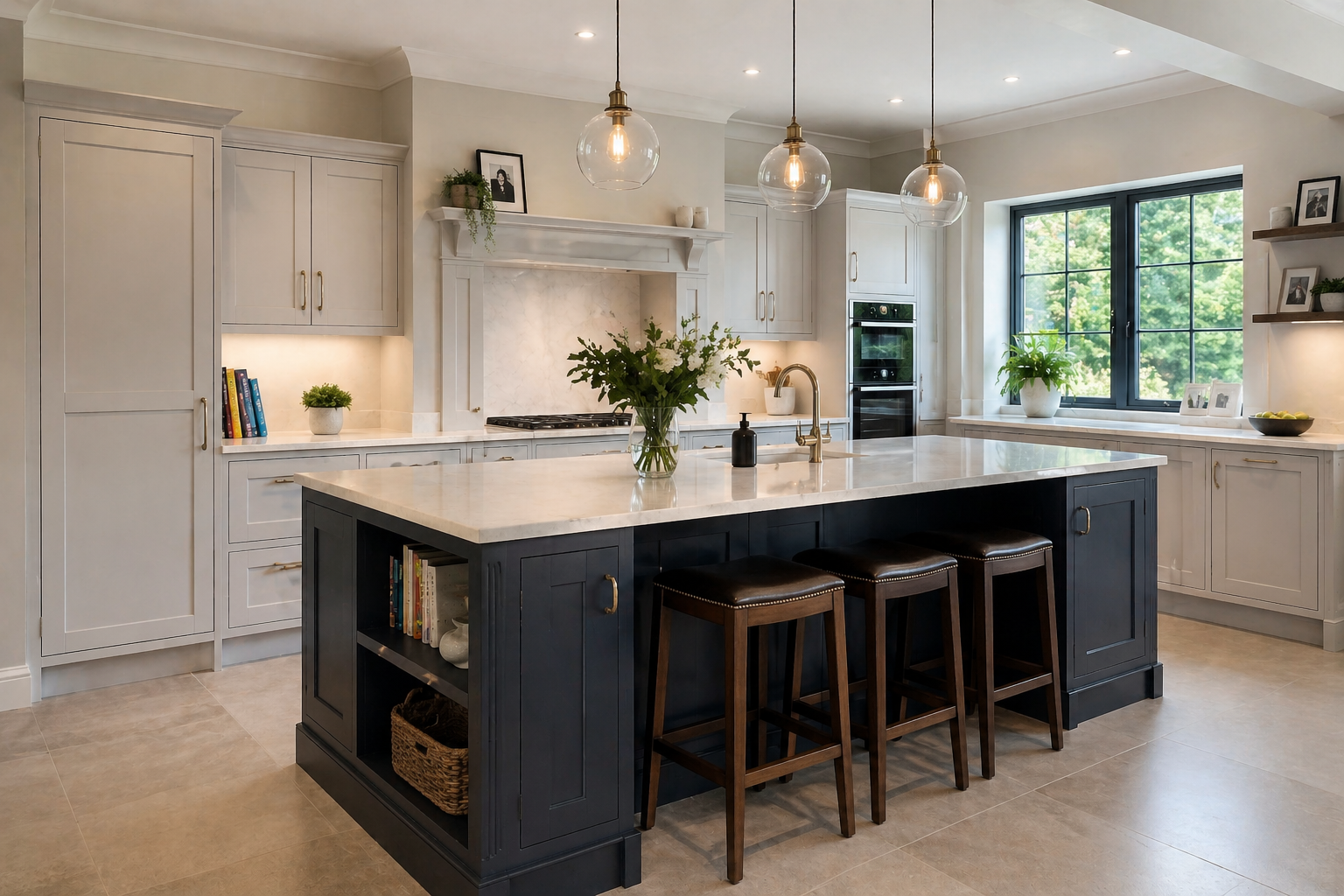Handcrafted bespoke kitchen with painted cabinetry and quality hardware, individually designed and built by JAX Bespoke for an Ilkley property