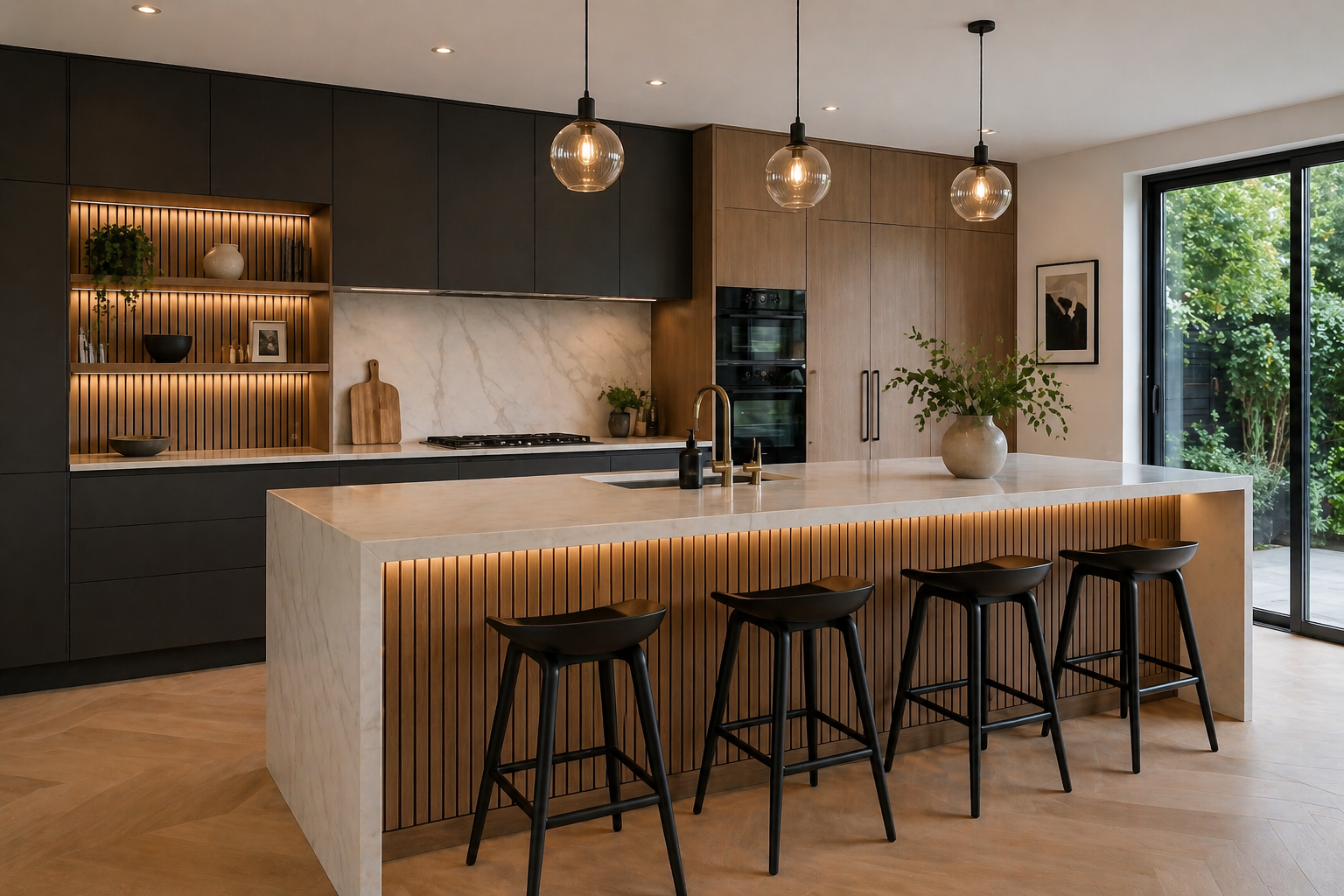 Handcrafted bespoke kitchen with painted cabinetry and quality worktops, individually designed and built by JAX Bespoke for a Wetherby property