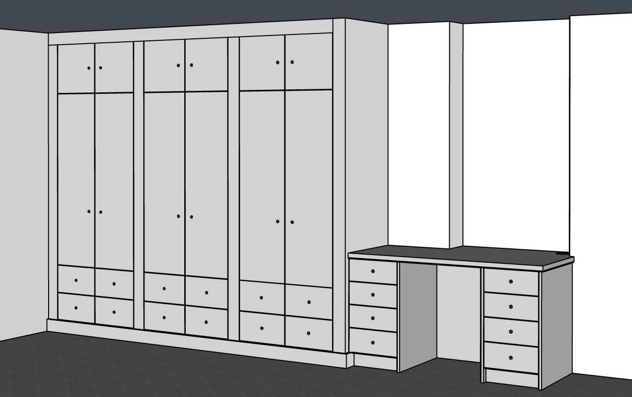 Drawn-to-scale bespoke fitted wardrobe design drawing produced by JAX Bespoke before manufacture, showing precise layout, door configuration and internal organisation