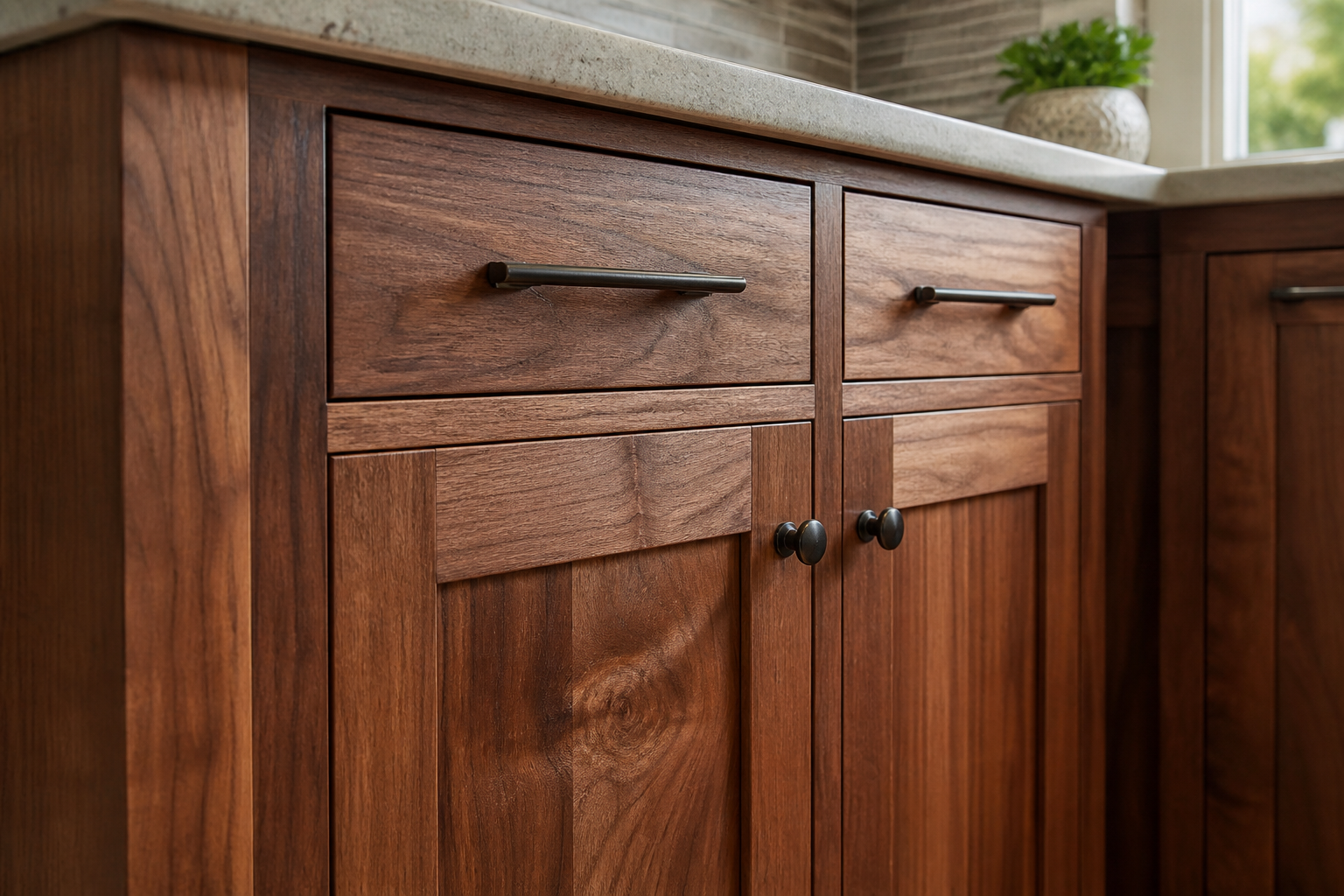 Close-up detail of bespoke kitchen cabinetry showing quality painted finish, precise joinery and premium hardware by JAX Bespoke