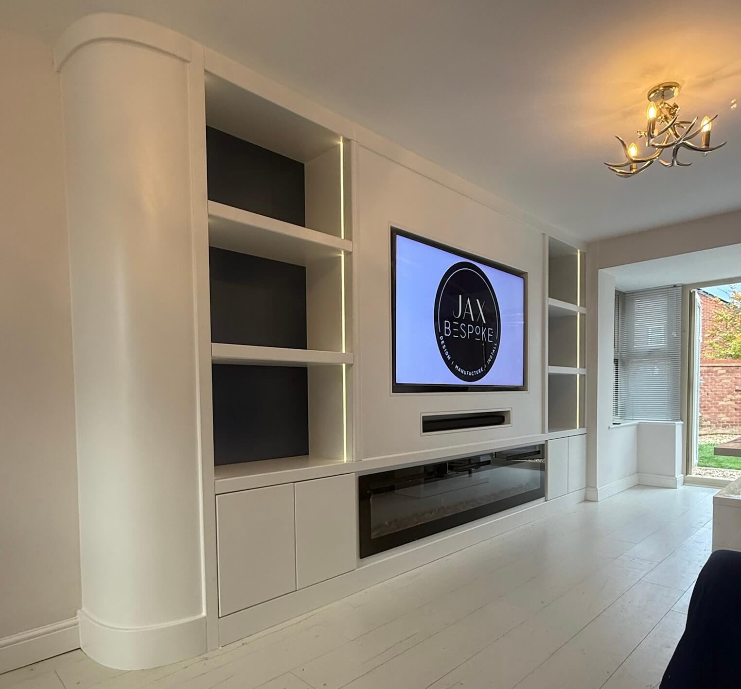 Bespoke cabinetry media wall detail, designed and installed by JAX Bespoke Yorkshire