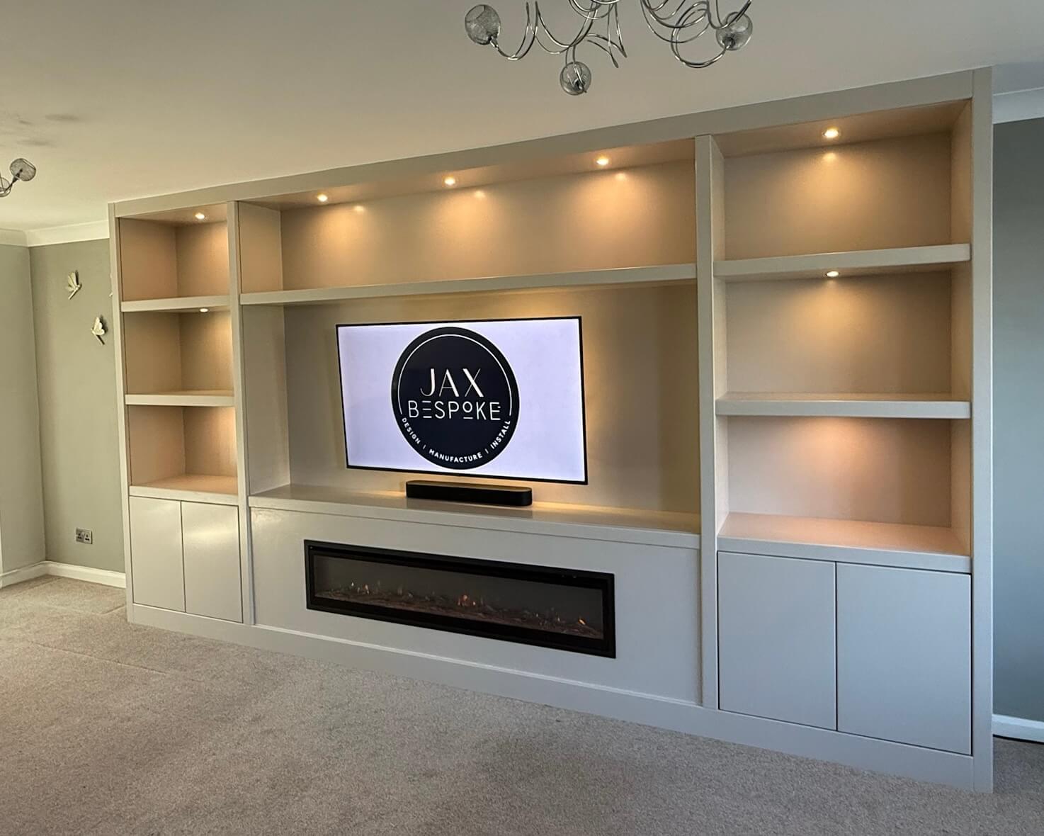 Completed bespoke cabinetry media wall installed by JAX Bespoke Yorkshire