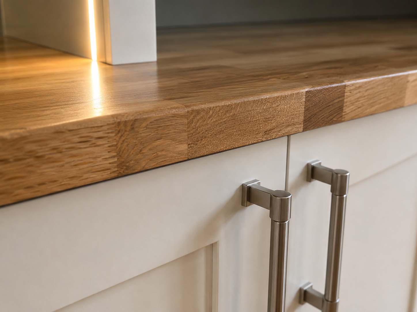 Close-up of bespoke media wall cabinetry showing quality painted finish, precise joinery and premium hardware by JAX Bespoke Yorkshire