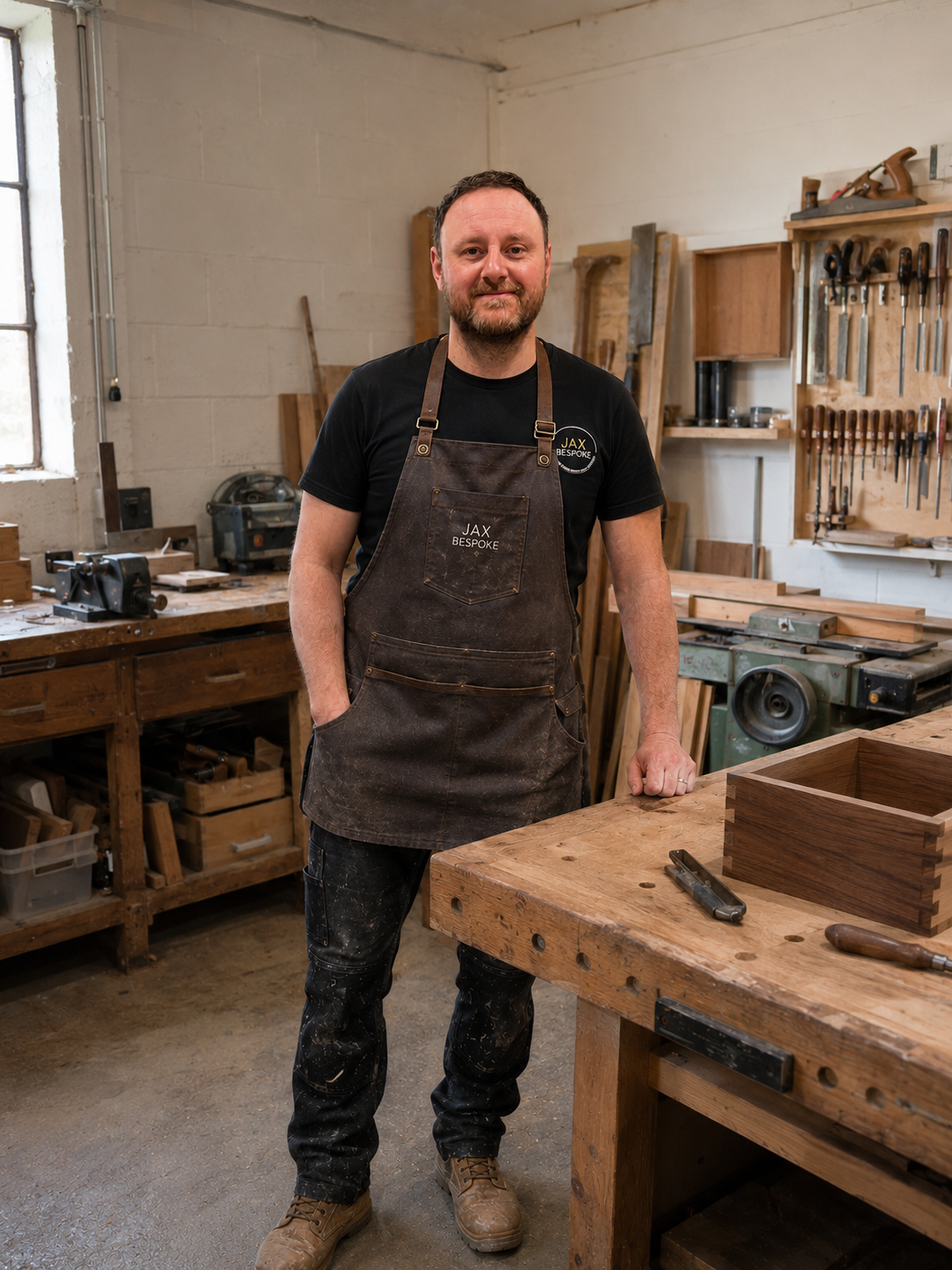Jack — founder of JAX Bespoke — in the Wakefield workshop