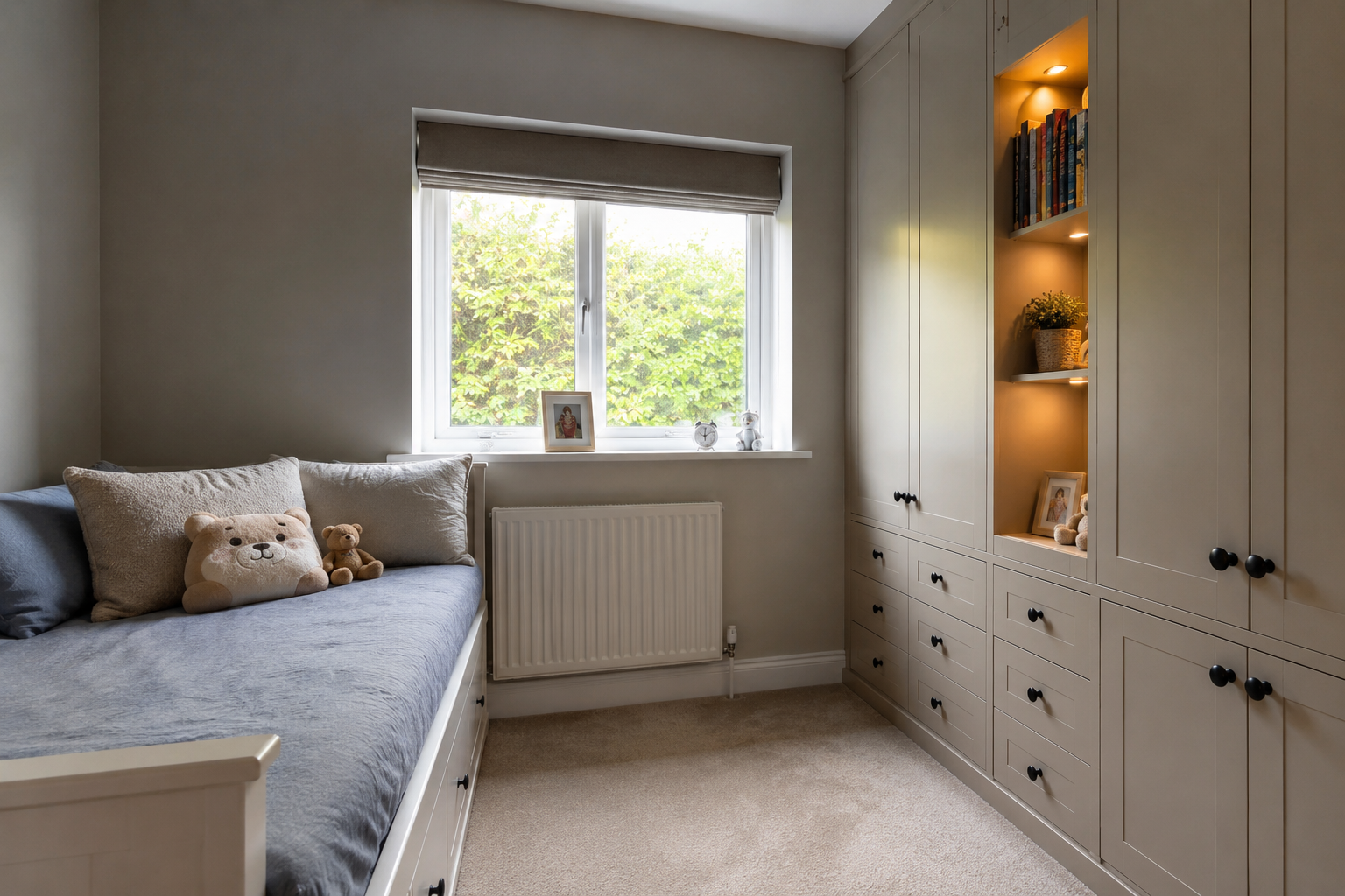 Finished bespoke bedroom scheme designed and installed by JAX Bespoke