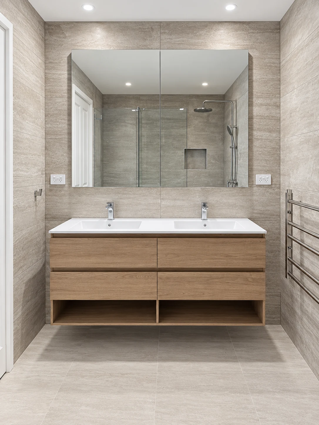 Modern timber double vanity bathroom