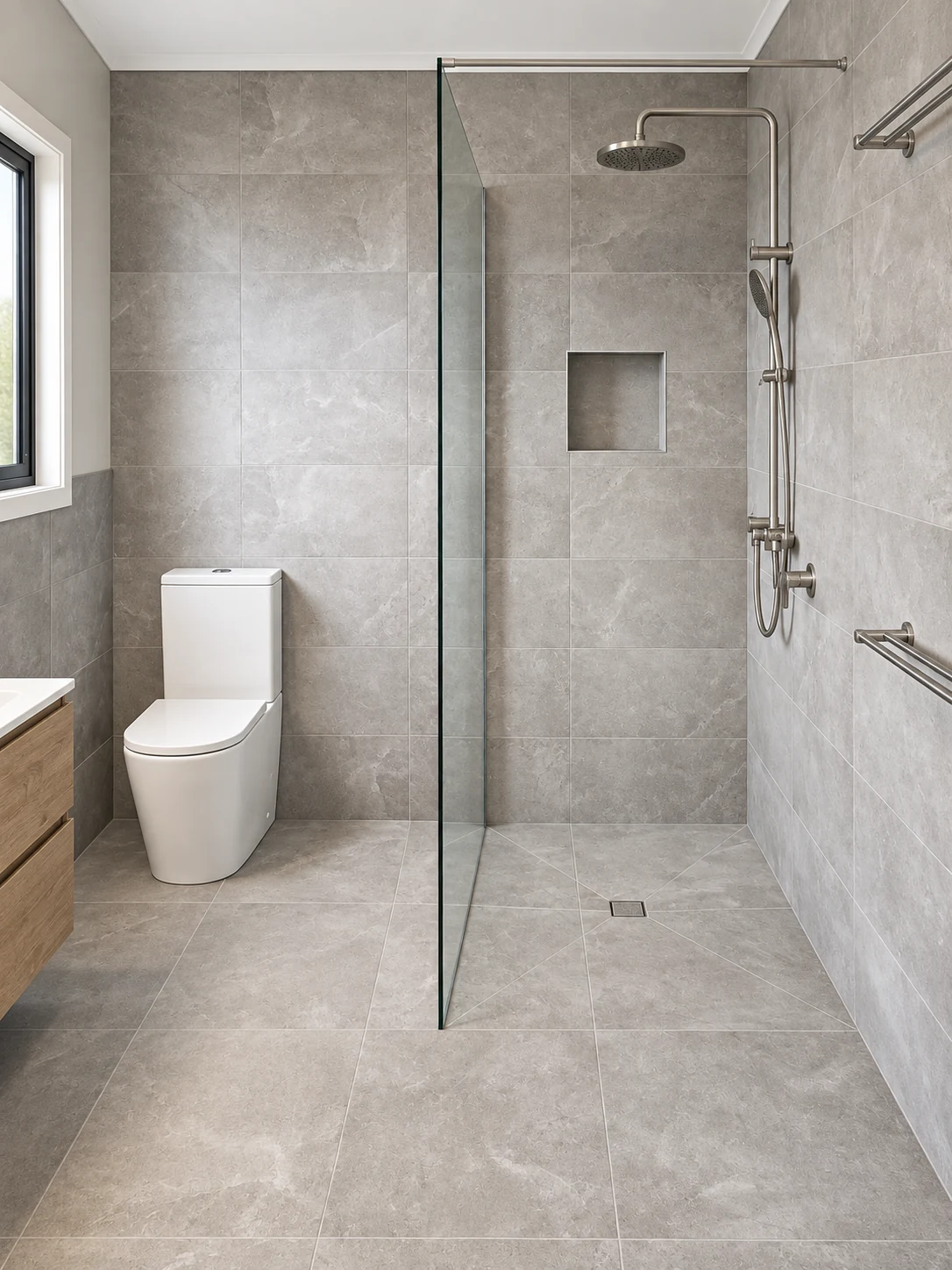 Modern grey tiled walk-in shower