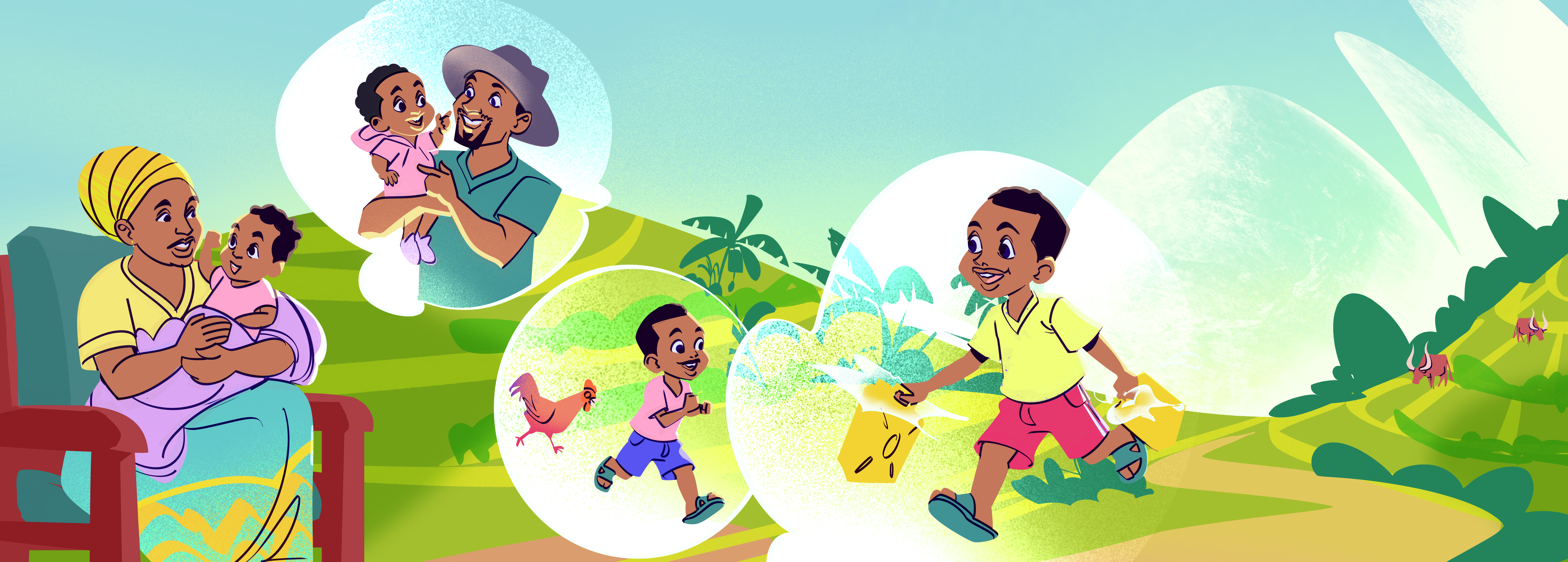 A child's hands receiving a brand-new picture book in a Rwandan classroom