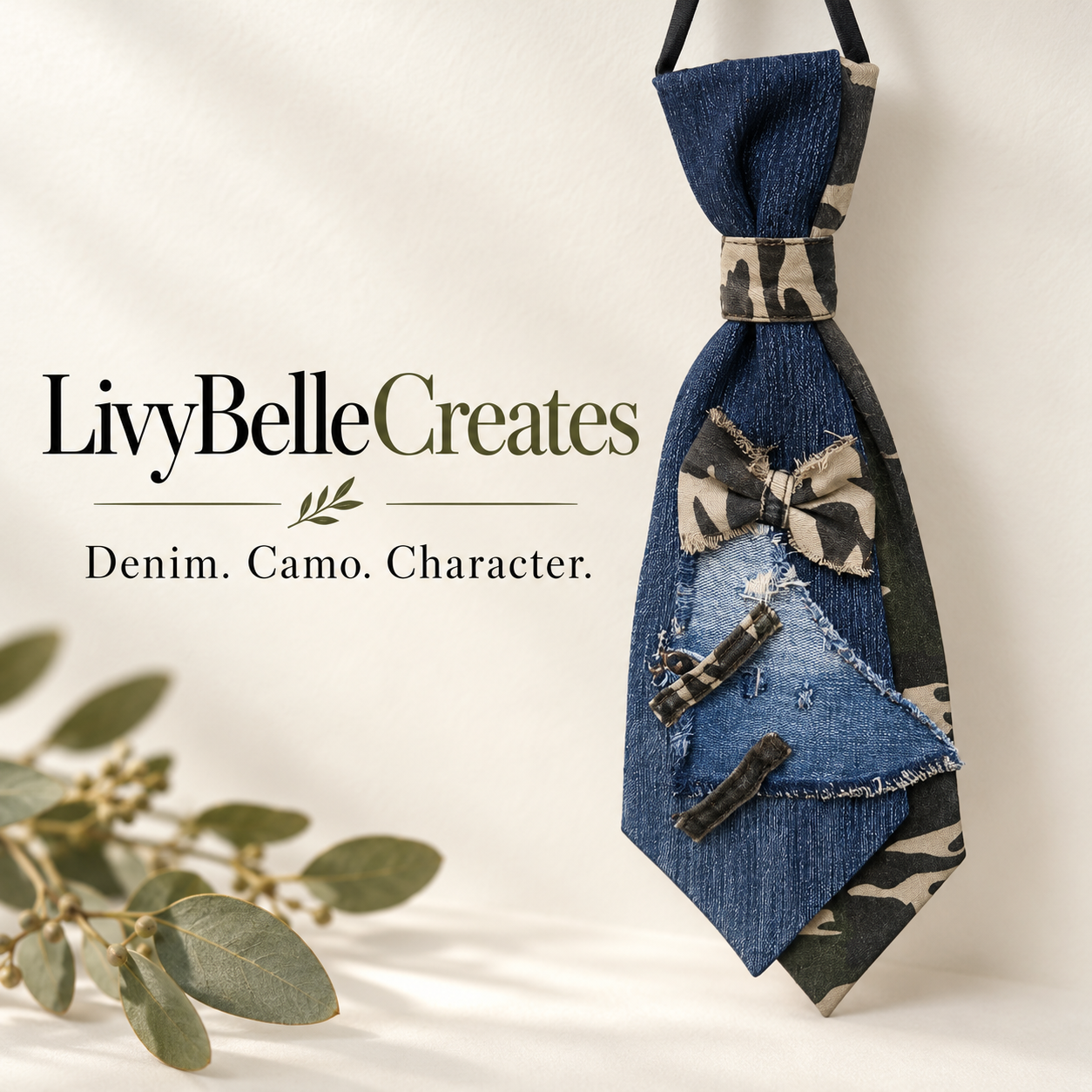 Denim Camo - one of a kind tie by LivyBelleCreates