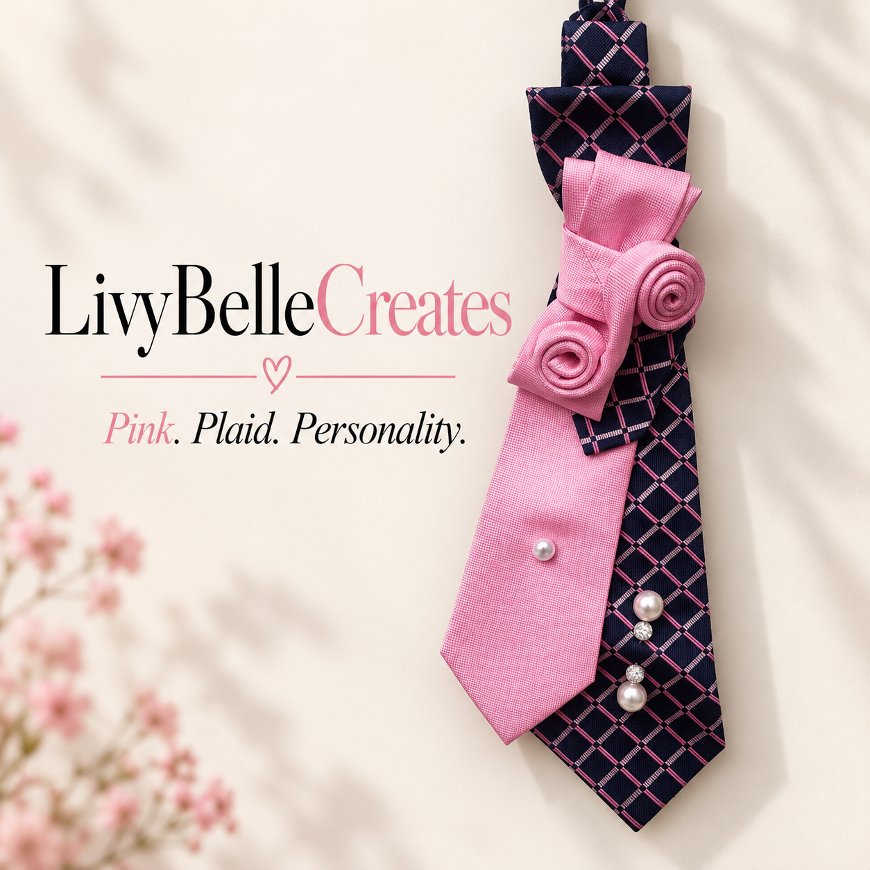 Pink Plaid Rosette - one of a kind tie by LivyBelleCreates